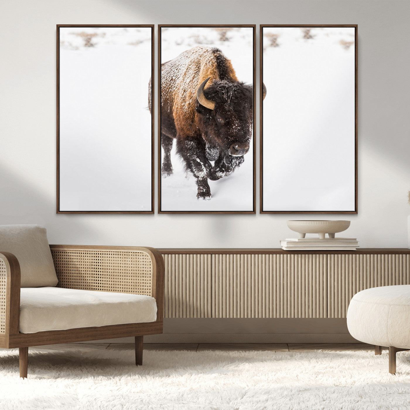 MGV-FC-48X32-3P - Bison Winter Wall Art Canvas Print For Farmhouse Decor