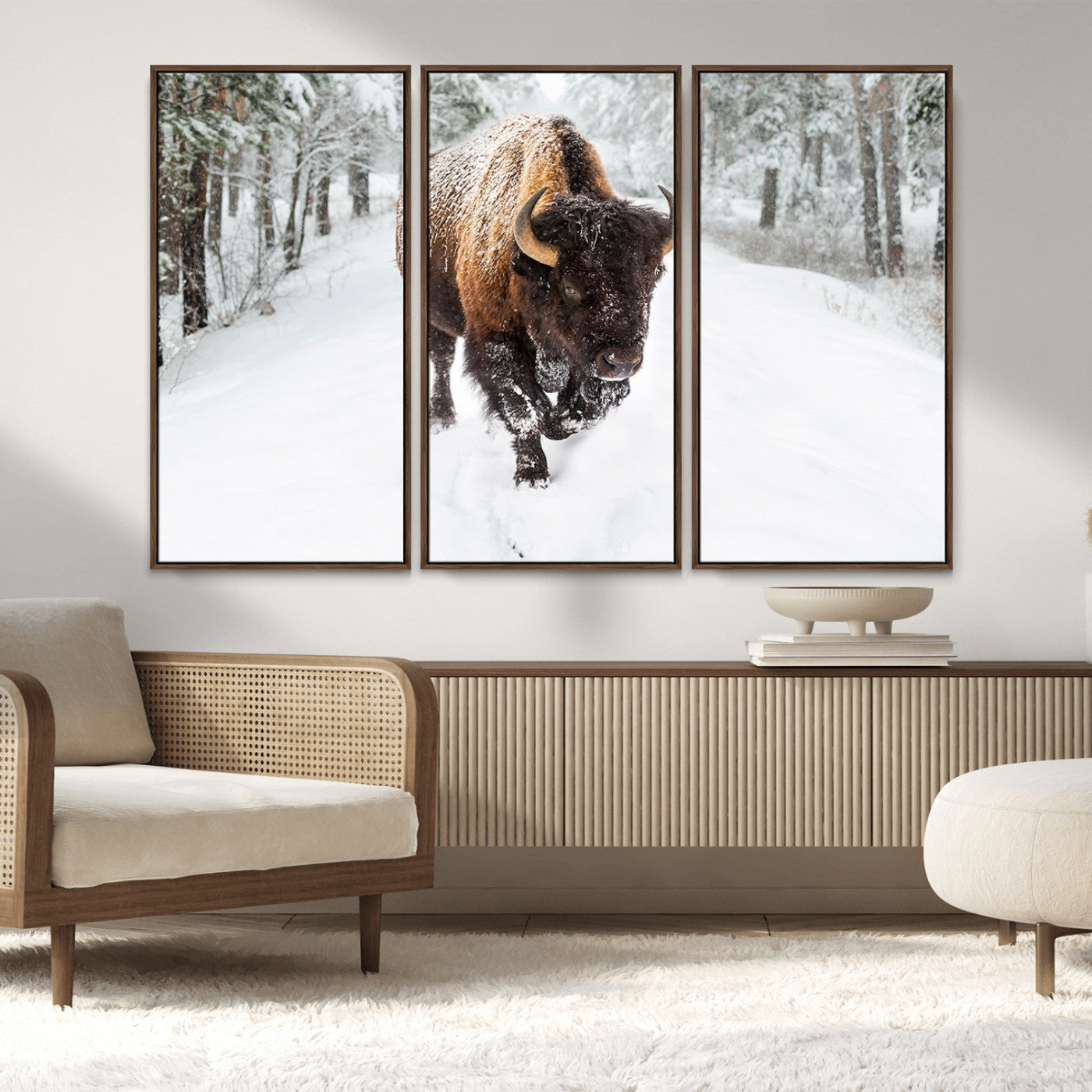 MGV-FC-48X32-3P - Bison Wall Art Canvas Print For Farmhouse, Animal Canvas Print, Wild Animal Wall Art