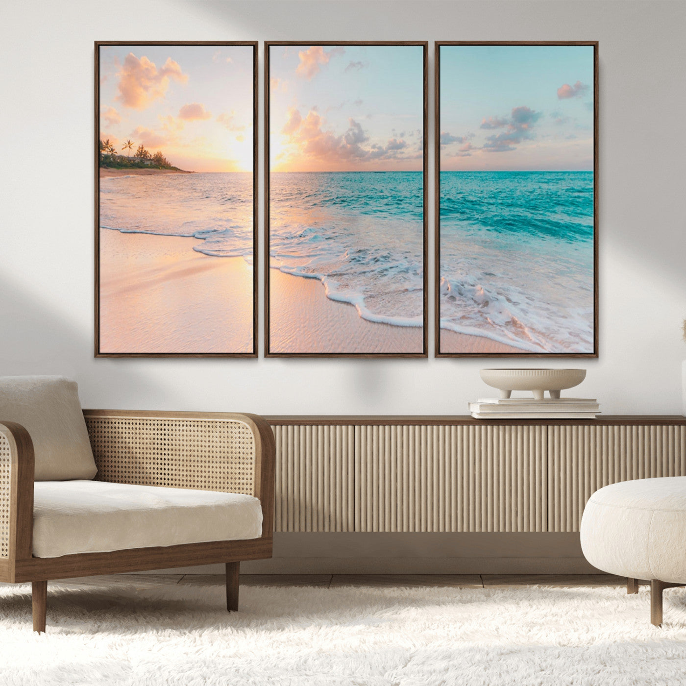 MGV-FC-48X32-3P - Beach Wall Art - Stunning Ocean Sunset Canvas Print with Coastal Design for Elegant and Relaxing