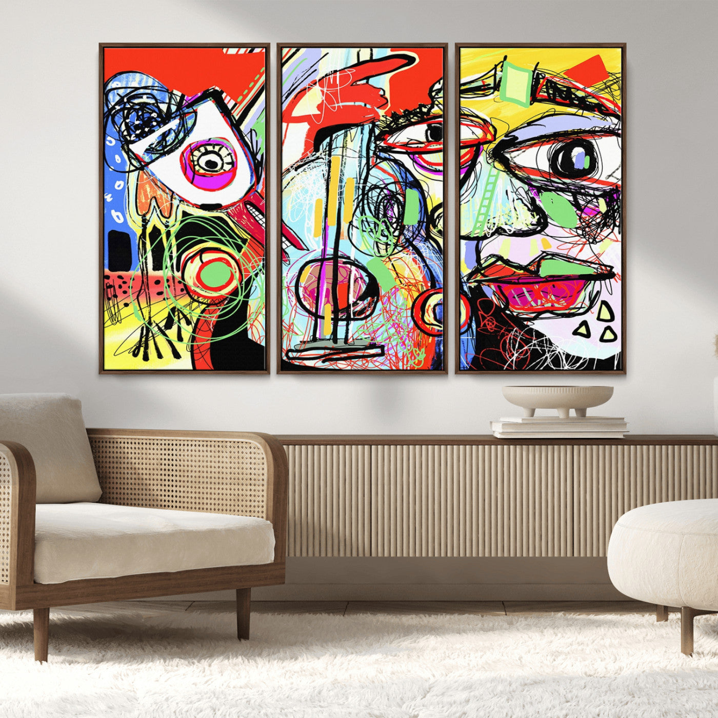 MGV-FC-48X32-3P - Picasso Style Art Abstract Canvas Wall Art Print , Colorful Abstract Artwork