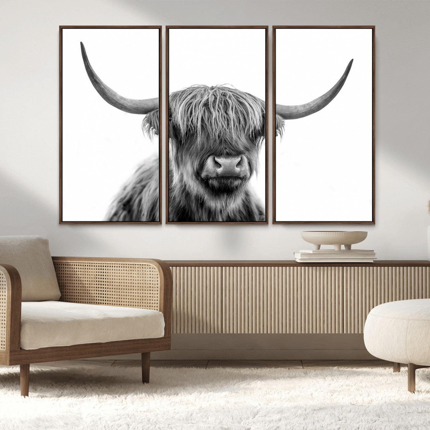 MGV-FC-48X32-3P - Scottish Highland Cow Cattle Art Print Wall Art Canvas Print for Farmhouse Decor, Framed Scottish