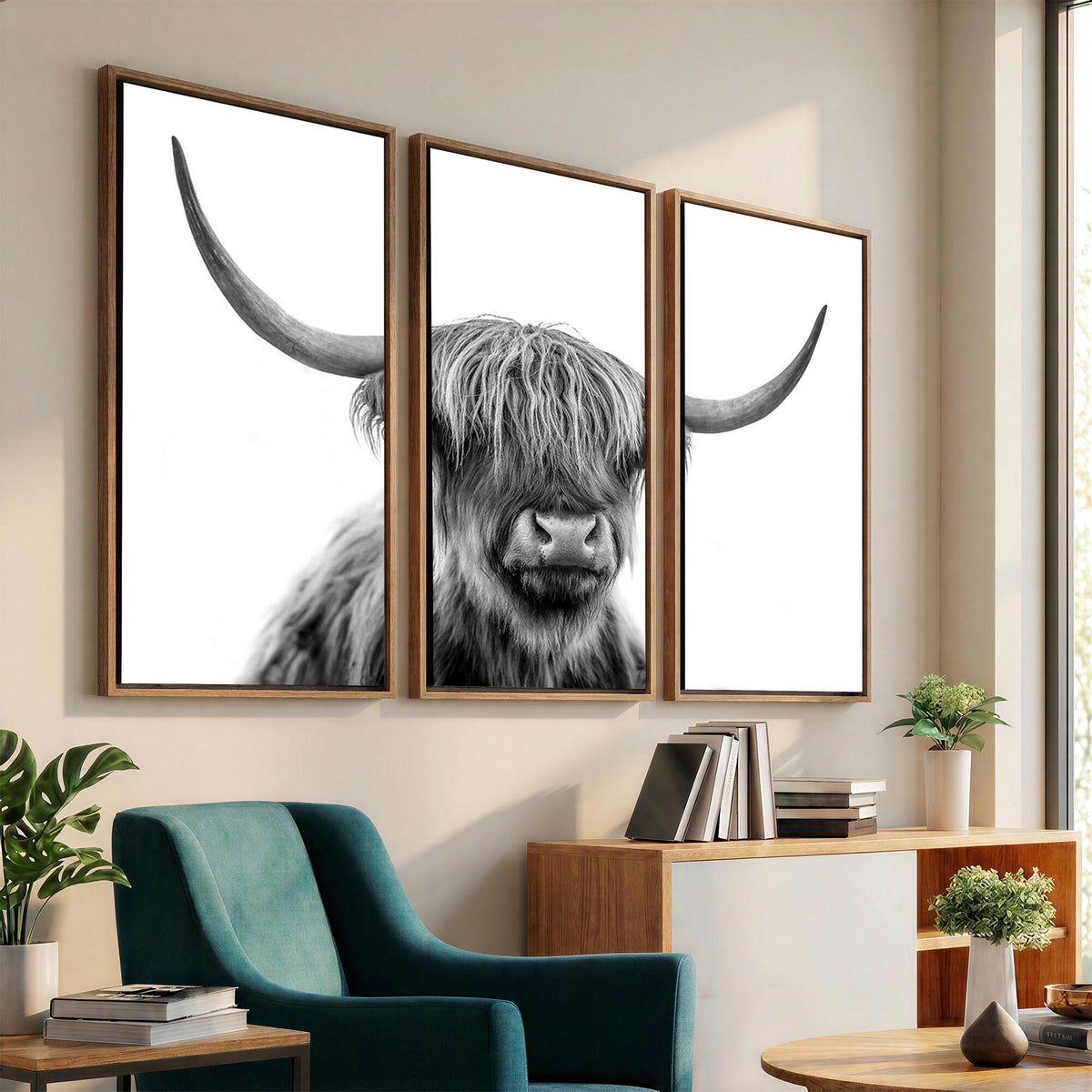 75503-_Poster-30x20 - Scottish Highland Cow Cattle Art Print Wall Art Canvas Print for Farmhouse Decor, Framed Scottish