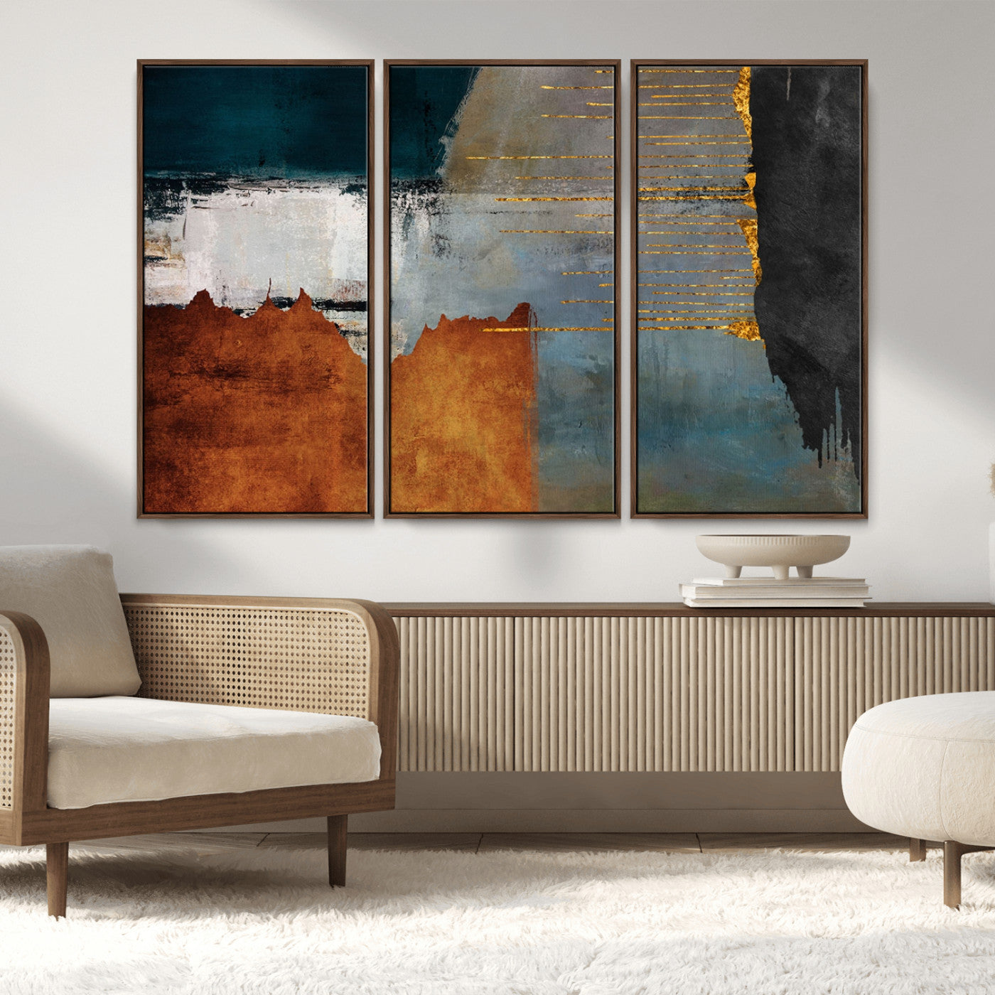 MGV-FC-48X32-3P - Modern Abstract Canvas Art Canvas Print - Framed and Ready to Hang Artwork for Contemporary Living Room or Office Decor
