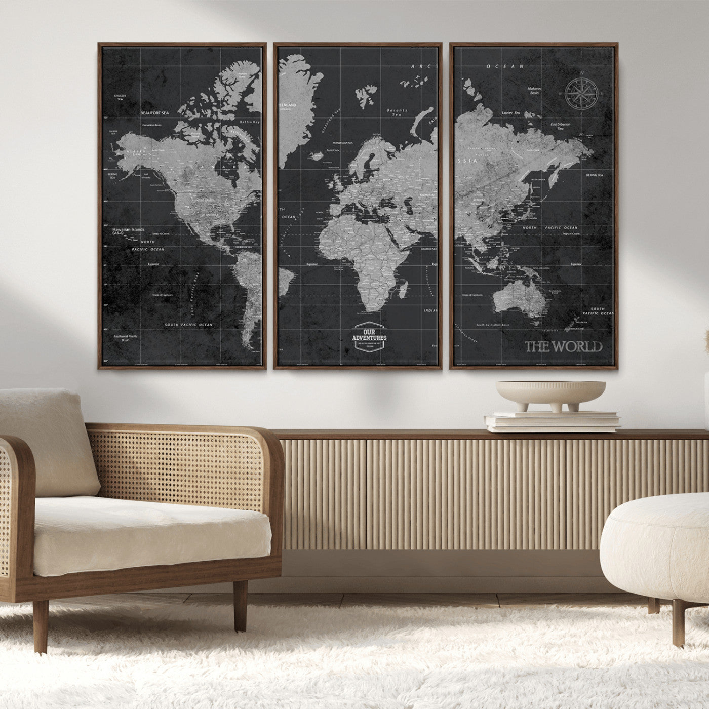 MGV-FC-48X32-3P - Push Pin World Map Canvas Print – Framed Wall Art for Couples to Track Their Travels – Anniversary