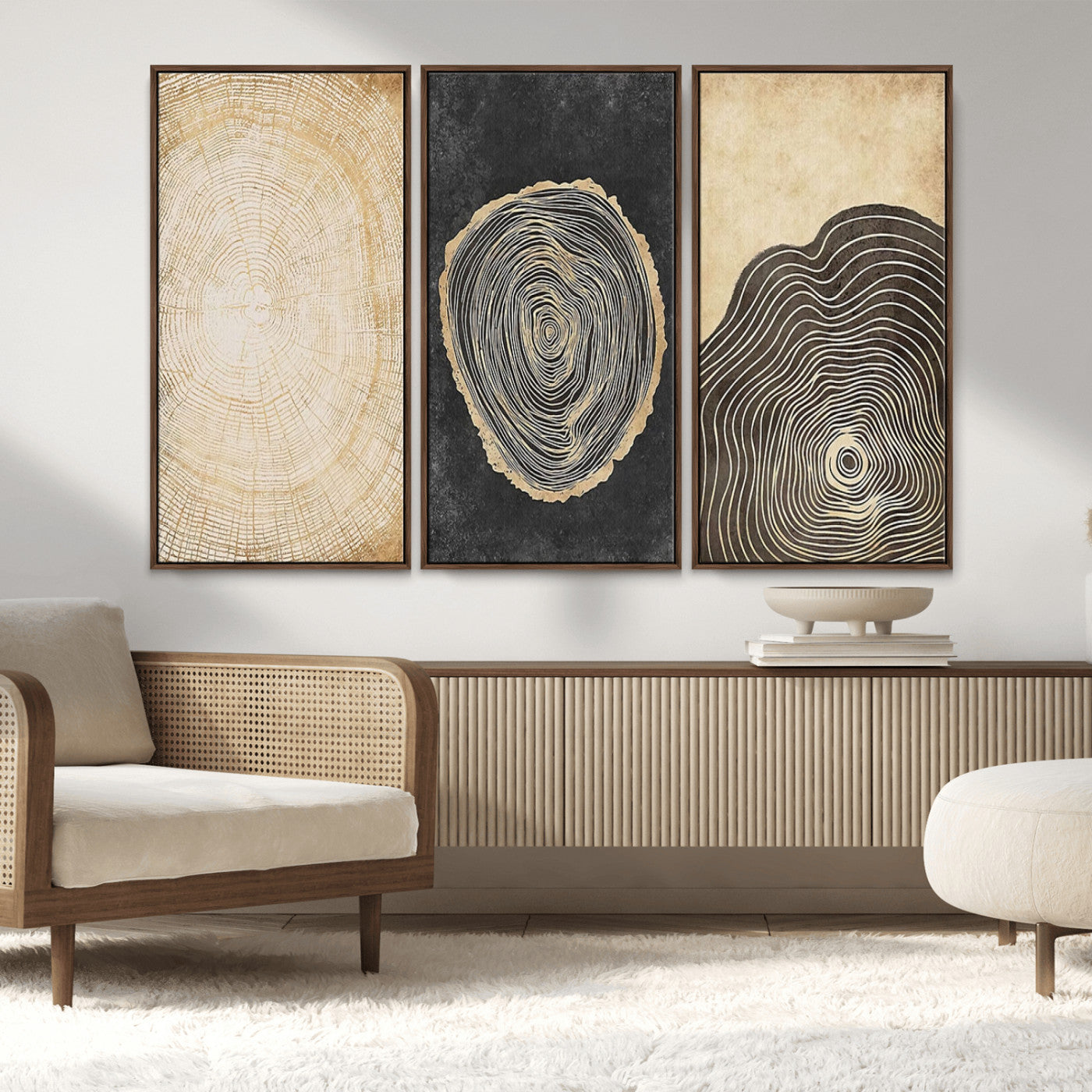 MGV-FC-48X32-3P - Tree Rings Canvas Wall Art Print – Minimalist Natural History in Modern Decor - Minimalist Boho Wall