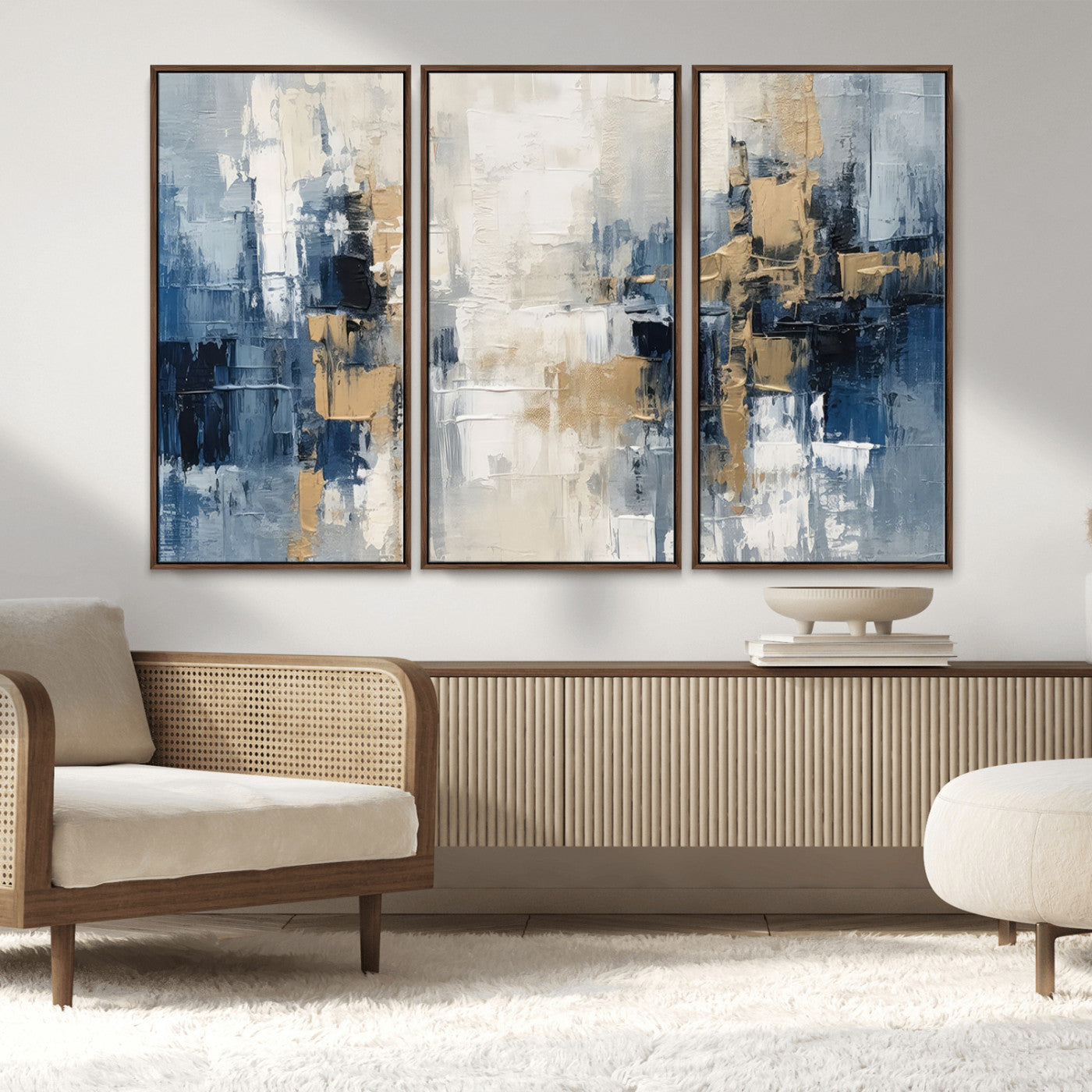 -Modern Abstract Canvas Wall Art in Blue and Gold Tones | Large Contemporary Art for Living Room,