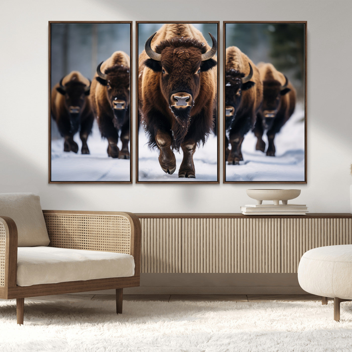 MGV-FC-48X32-3P - Buffalo Wall Art Canvas Print, American Bison Herd Wall Art Canvas Print - Bison Canvas Print