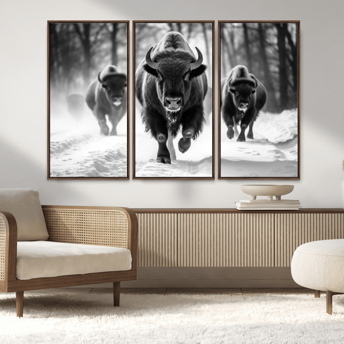 MGV-FC-48X32-3P - Buffalo Wall Art Canvas Print, Bison Family Wall Art Canvas Print