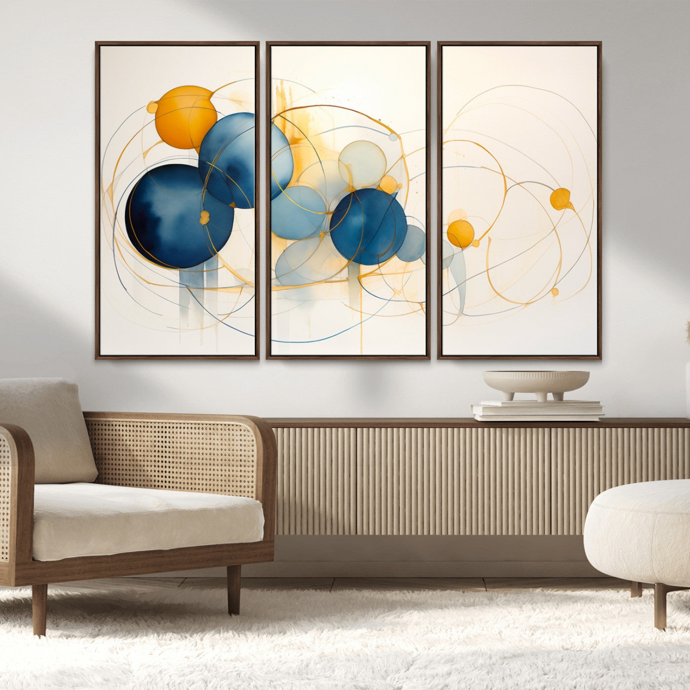 -Geometric Blue Orange Abstract Wall Art Canvas, Geometric Blue Orange Canvas Print
