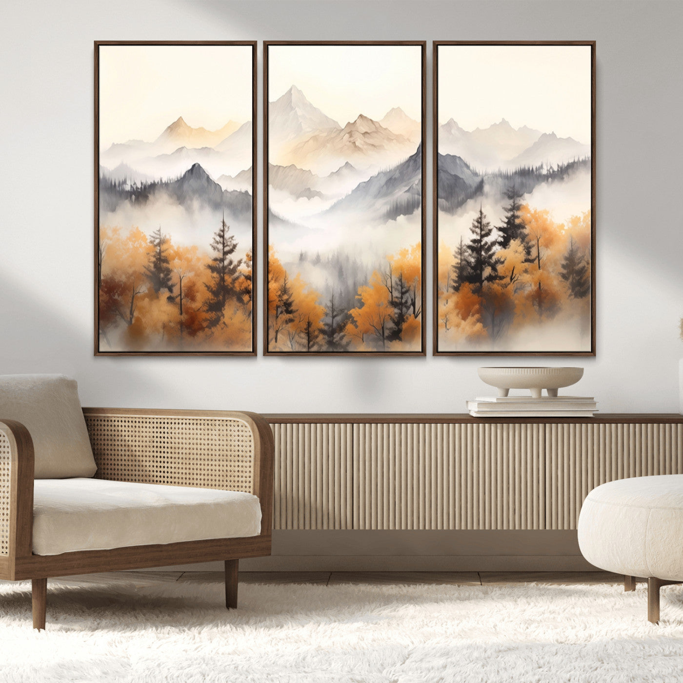 MGV-FC-48X32-3P - Abstract Mountain Wall Art | Misty Mountain Forest and Mountains Canvas Print for Living Room,