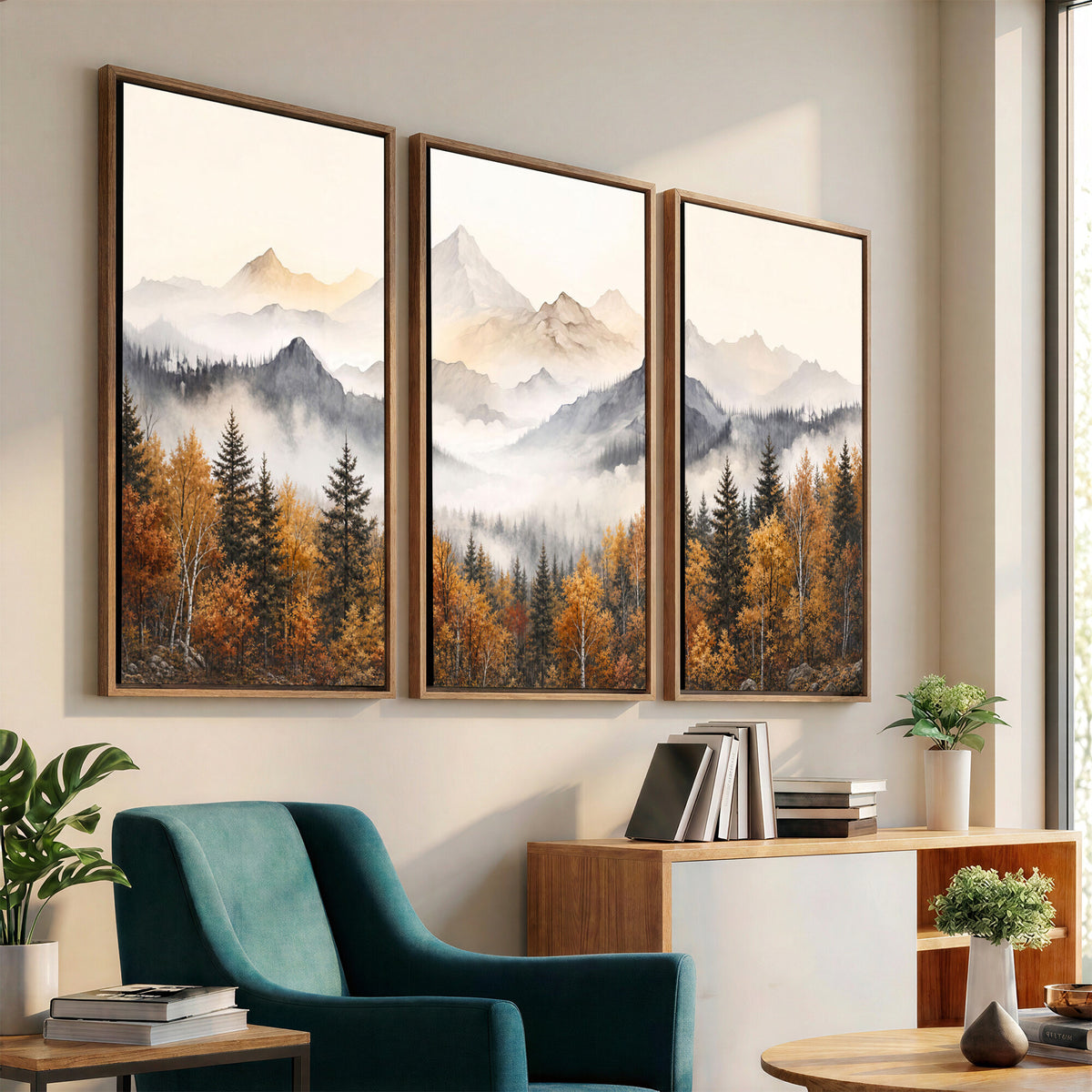 70049-MGV-CV-36X24 - Abstract Mountain Wall Art, Misty Mountain Forest