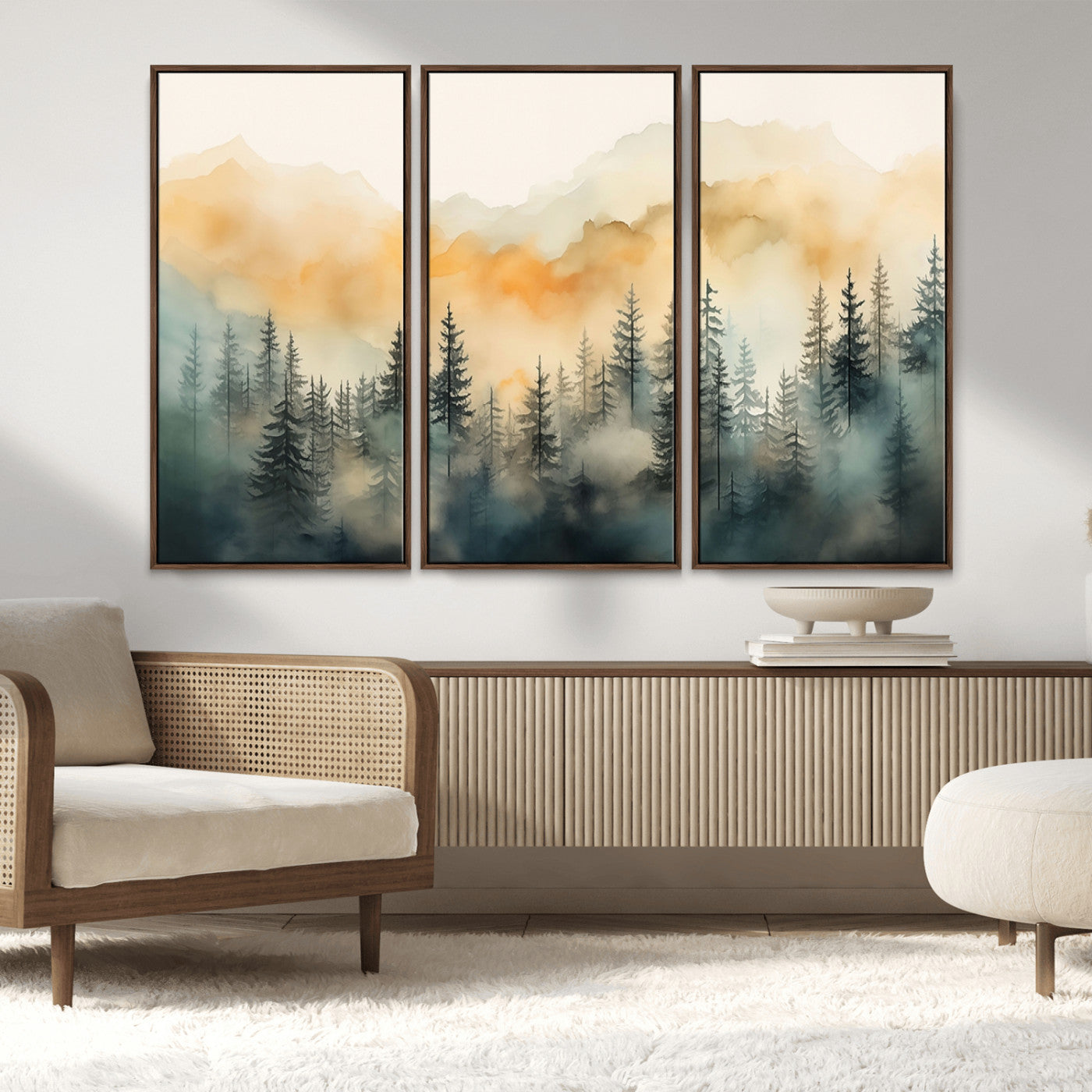34155-MGV-FC-48X32-3P_Walnut-Abstract Forest Print - Mountain Wall Art | Autumn Landscape Canvas Print for Living Room, Bedroom, or Office | Large Wall Art Decor