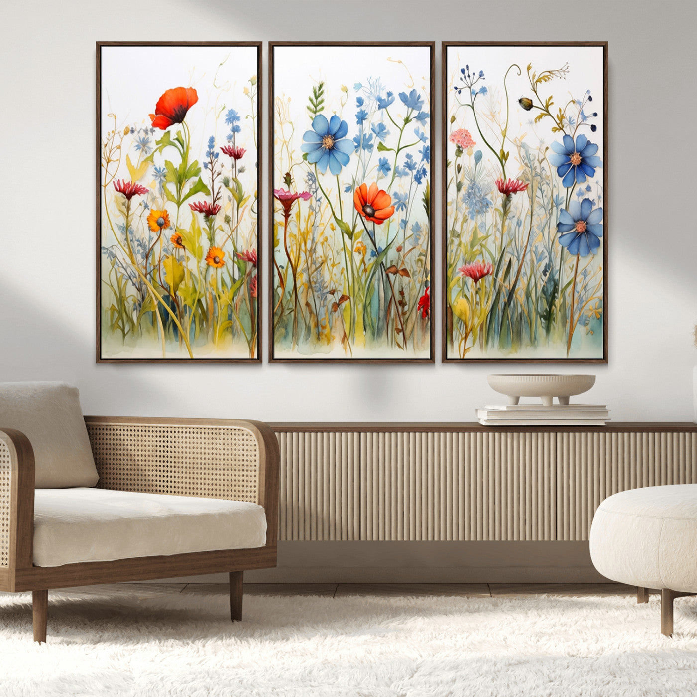 MGV-FC-48X32-3P - Colorful Wildflower Canvas Wall Art - Vibrant Floral Botanical Print, Bright Nature Decor for Living