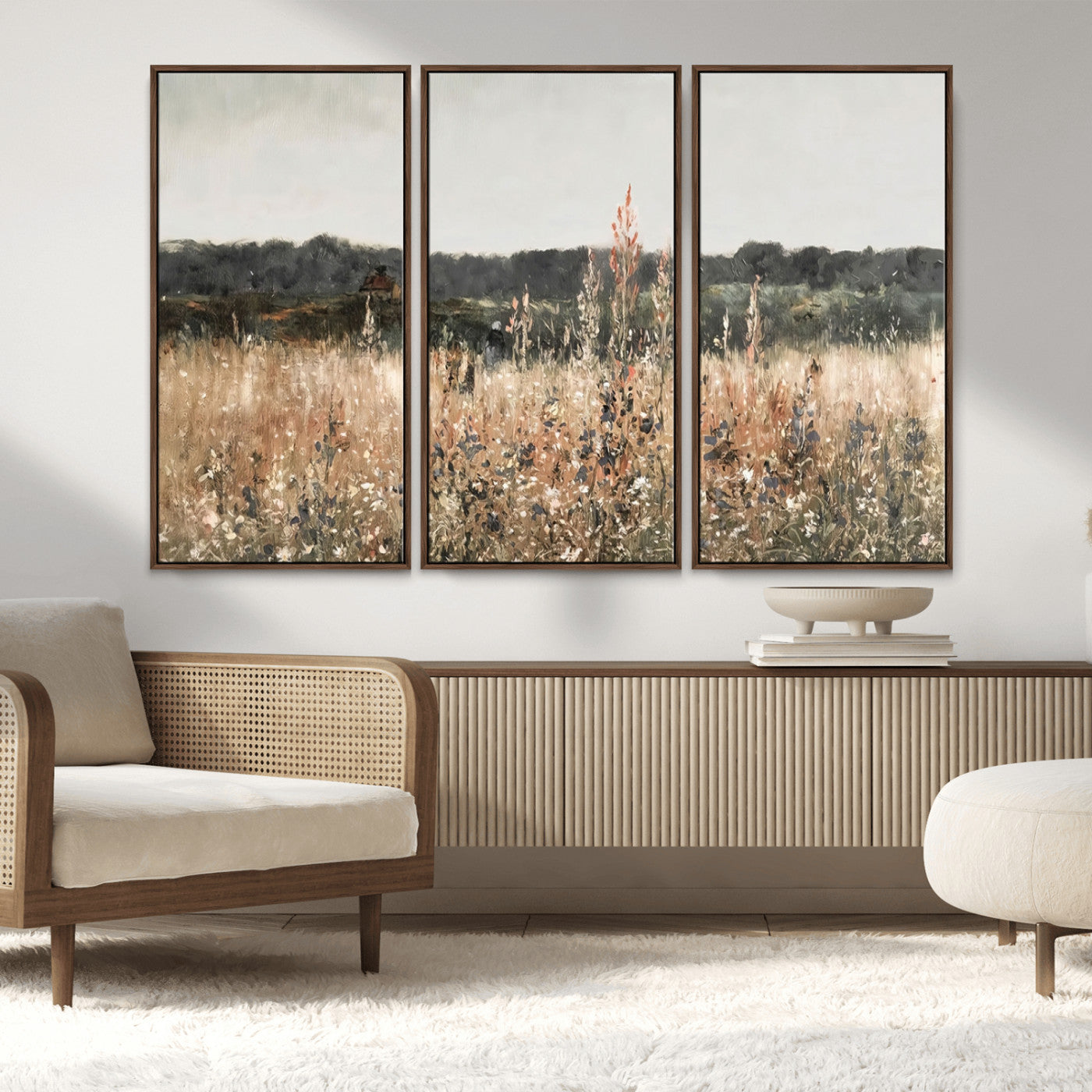 MGV-FC-48X32-3P - Abstract Wildflower Art Field Landscape Oil Painting Print, Country Field Wall Art - Framed Ready to Hang