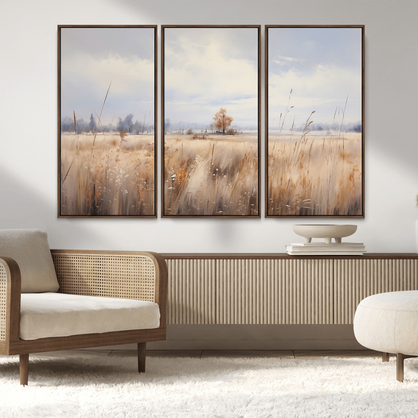 MGV-FC-48X32-3P - Golden Fields Wall Art Print Canvas – Serene Landscape of Nature’s Tranquility in Minimalist for