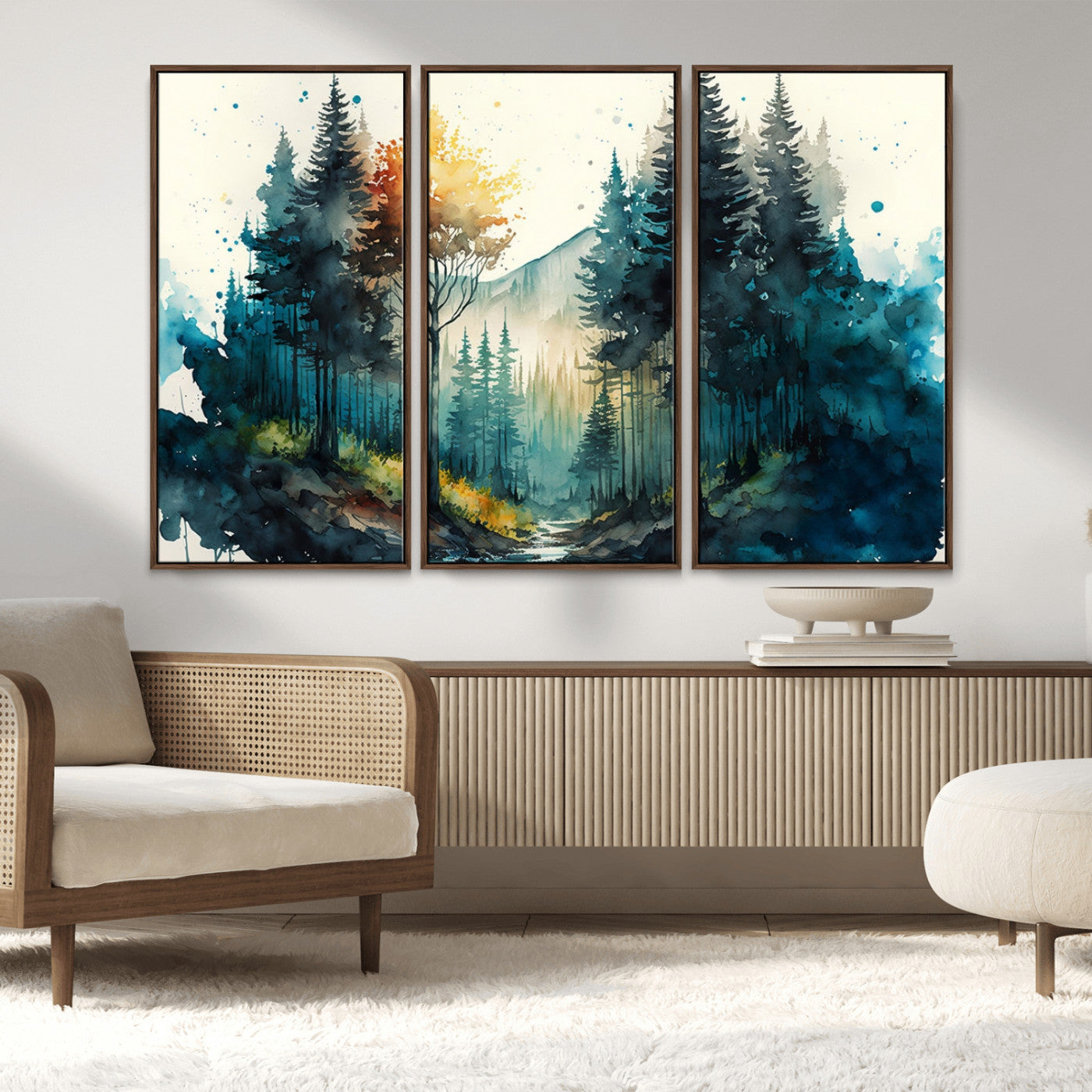 MGV-FC-48X32-3P - Watercolor Trees Forest Abstract Wall Art Canvas Print
