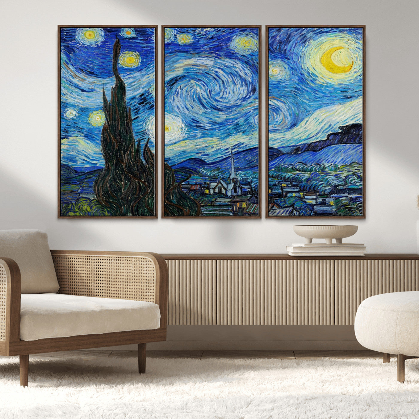 MGV-FC-48X32-3P - Vincent Van Gogh The Starry Night Abstract Wall Art Canvas Print