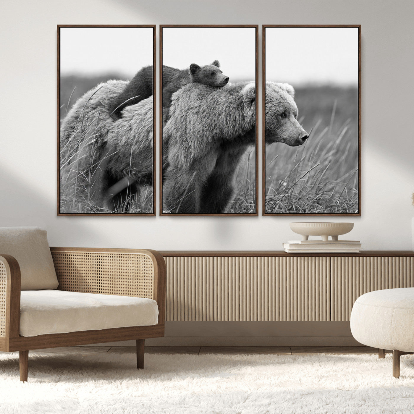 MGV-FC-48X32-3P - Bear and Cub Wall Art Canvas | 399 Bear Cub Wildlife-Inspired Animal Art for Living Room or Office | Grizzly Bear Print of Photography