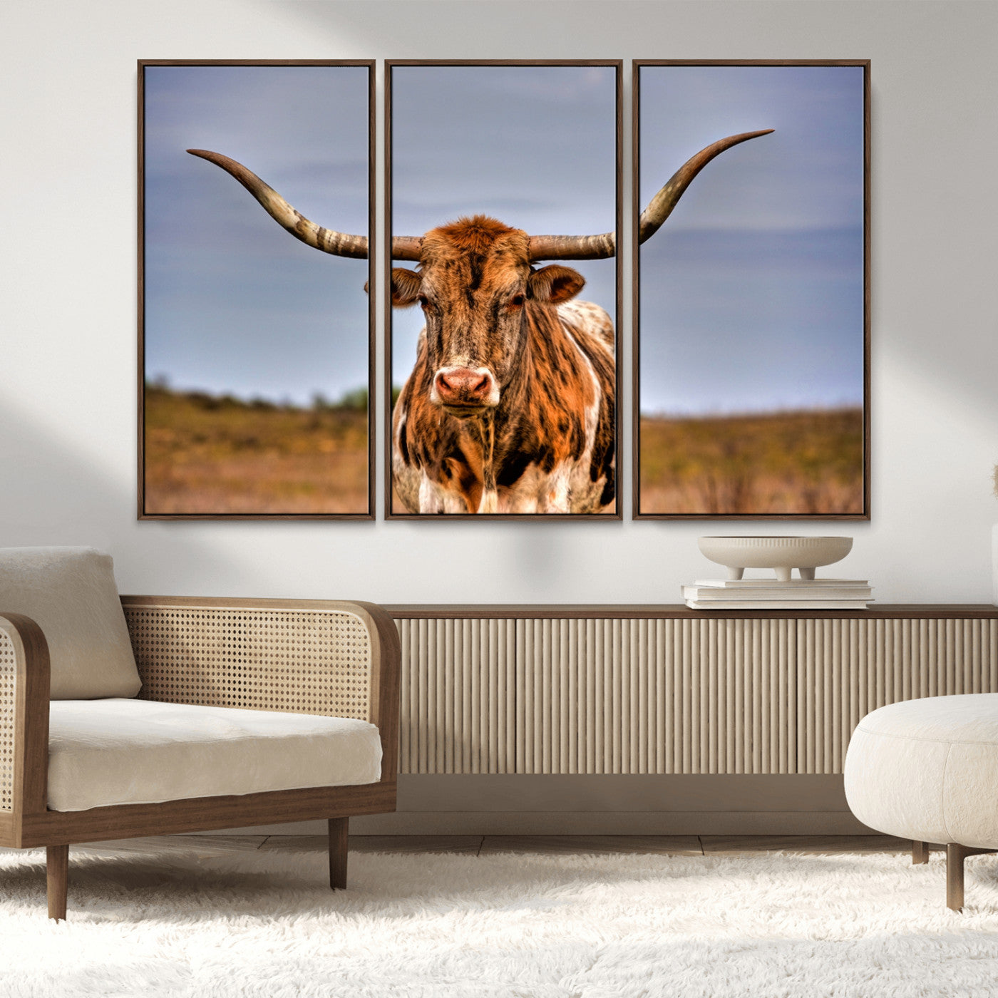 -Texas Longhorn Wall Art Print, Framed Longhorn Cow Wall Art