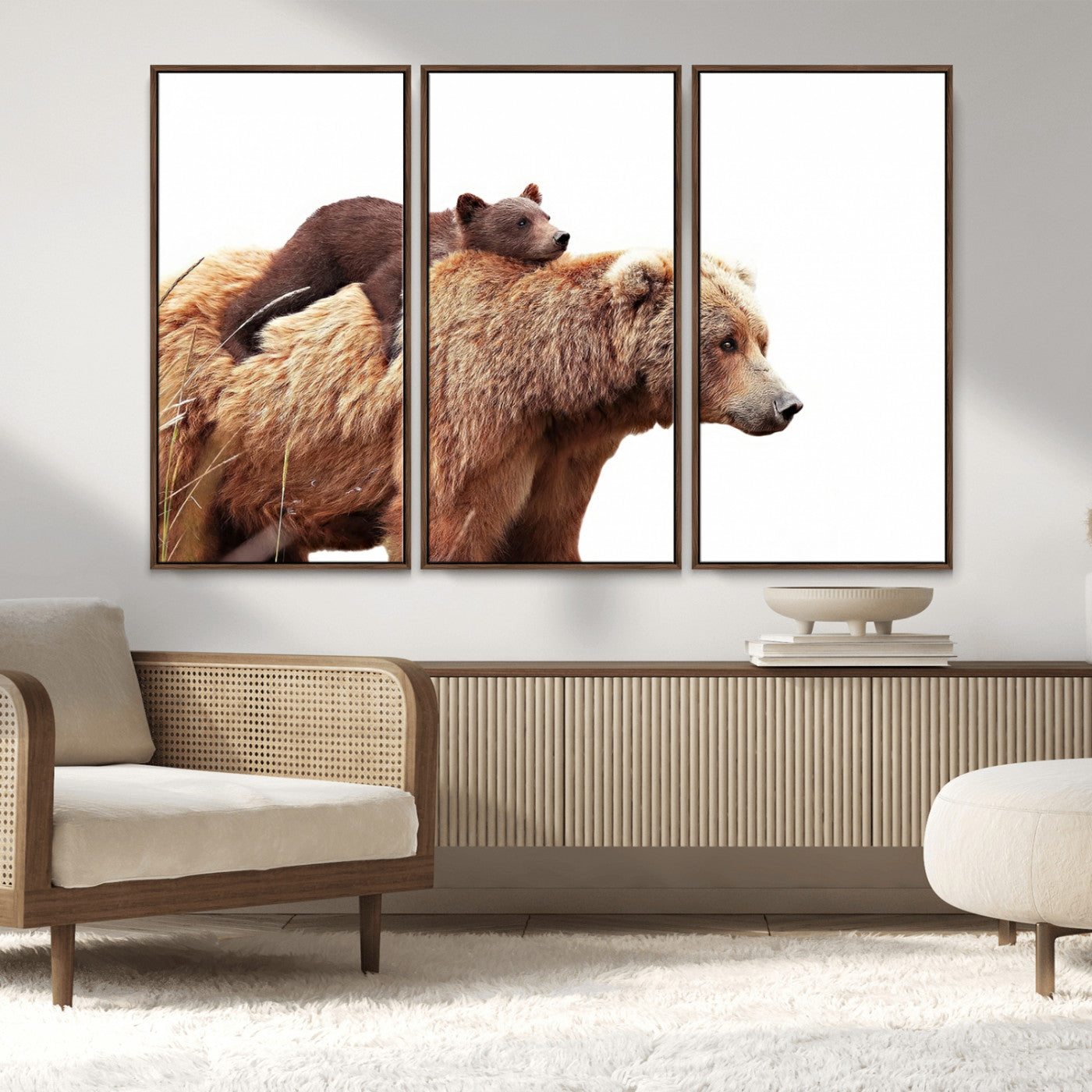 MGV-FC-48X32-3P - Mother and Baby Bear Canvas Wall Art - Adorable Wildlife Animal Print, Cozy Rustic Decor for Living Room,