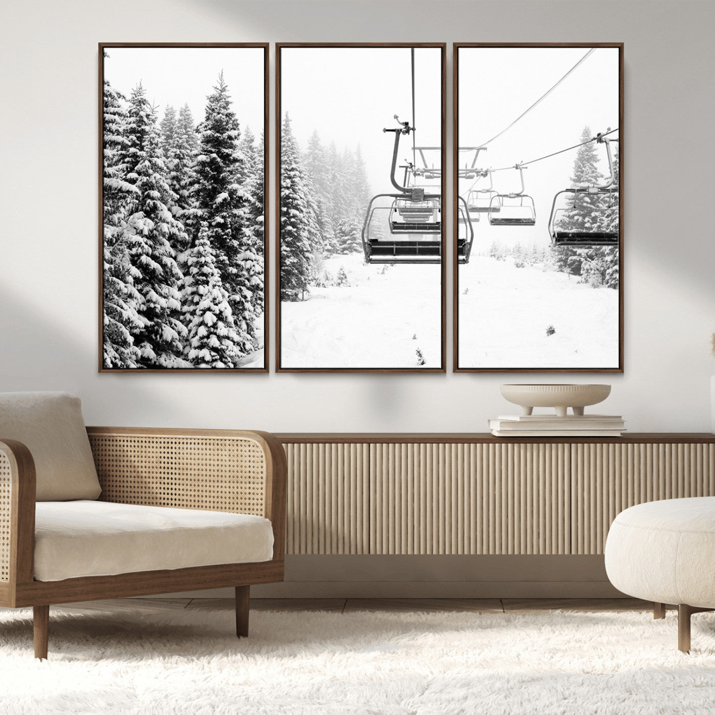 MGV-FC-48X32-3P - Ski Wall Art - Ski Lift Wall Art Canvas Print Snow Covered Spruce Trees Winter Wall Art Ski Skier