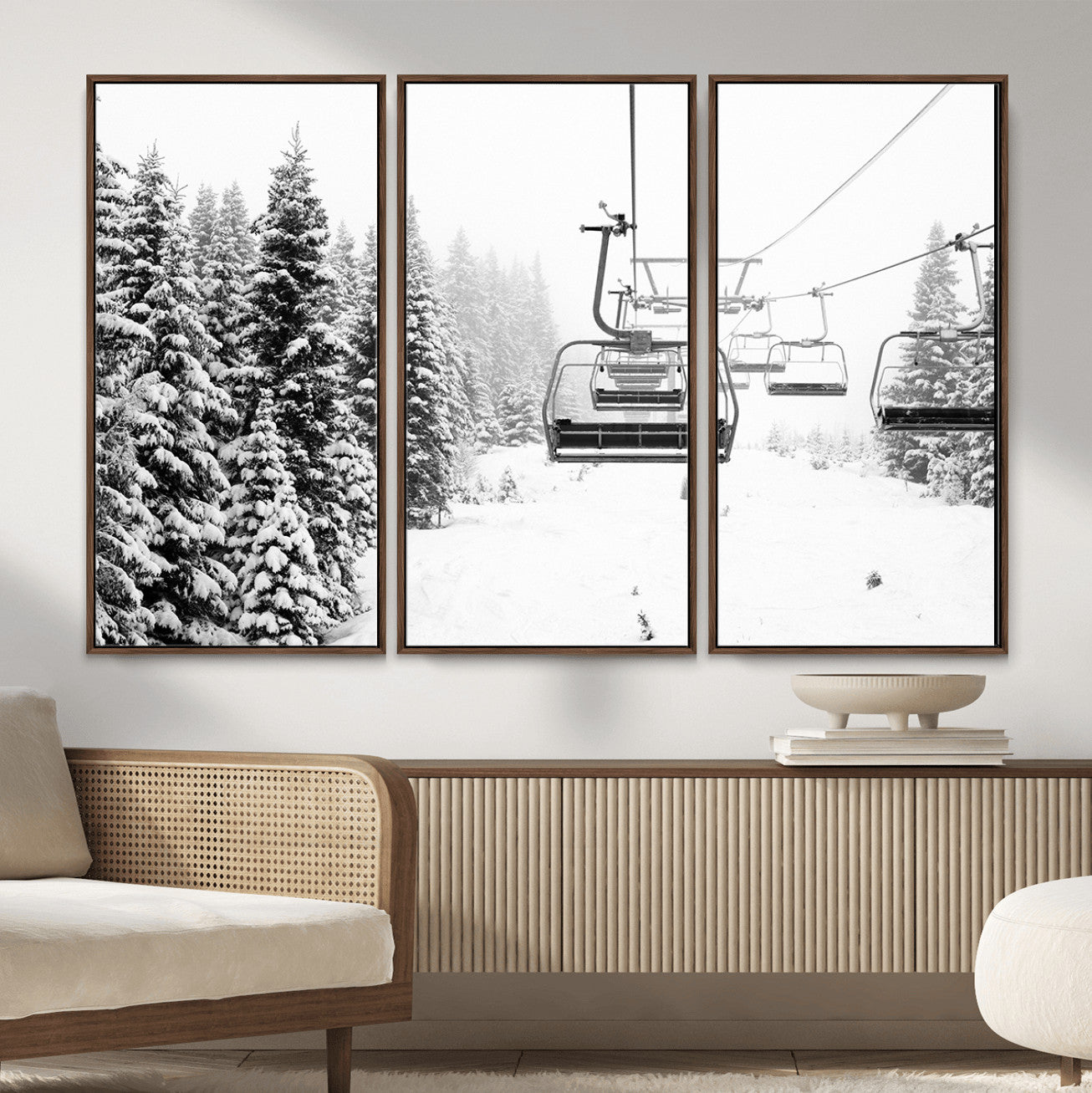 70609-MGV-CV-36X24 - Winter Forest Wall Art Canvas Print, Framed Snowy Forest Art Picture Print, Winter Ski Lift Perfect