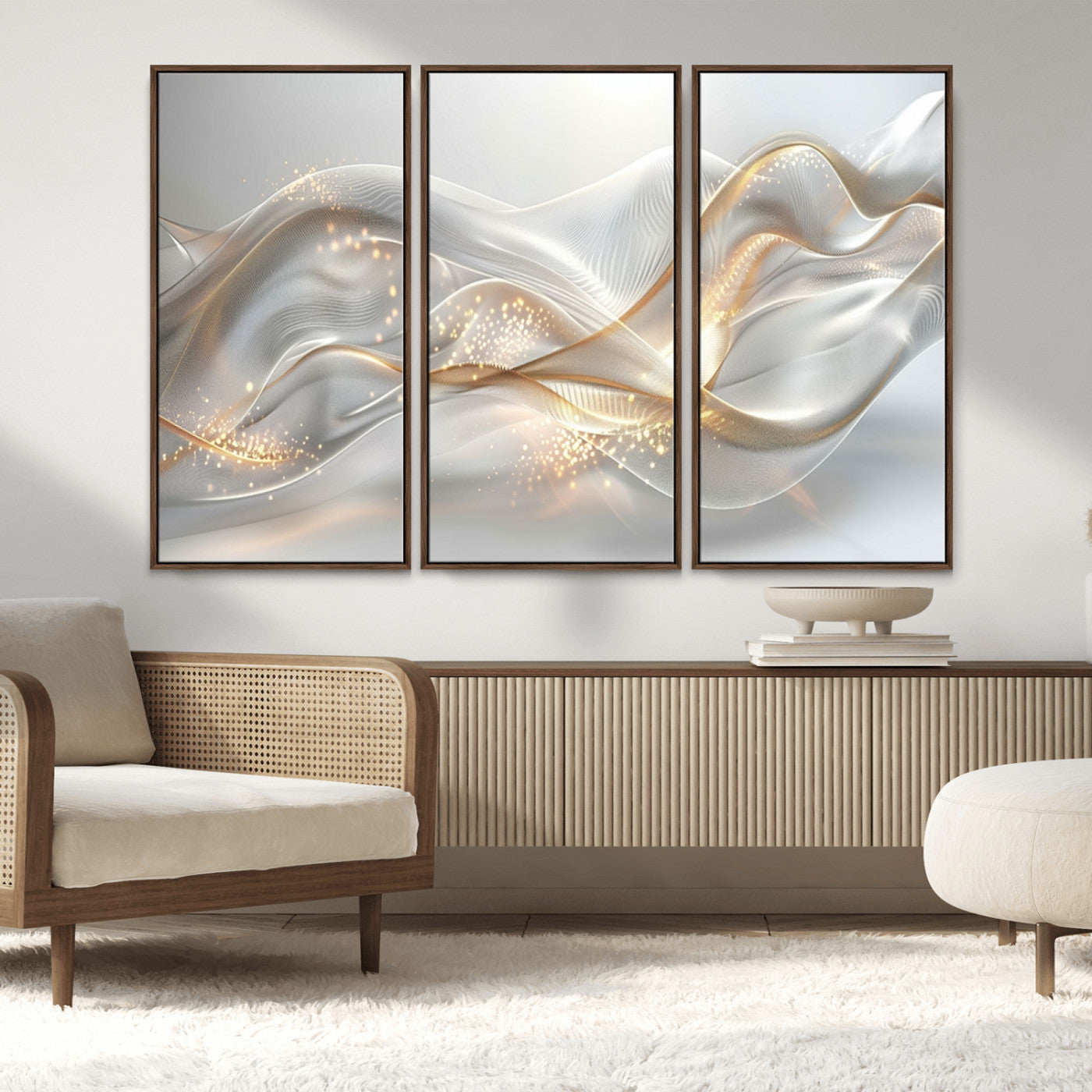 -Abstract art Grey and Gold Lines Wall Art