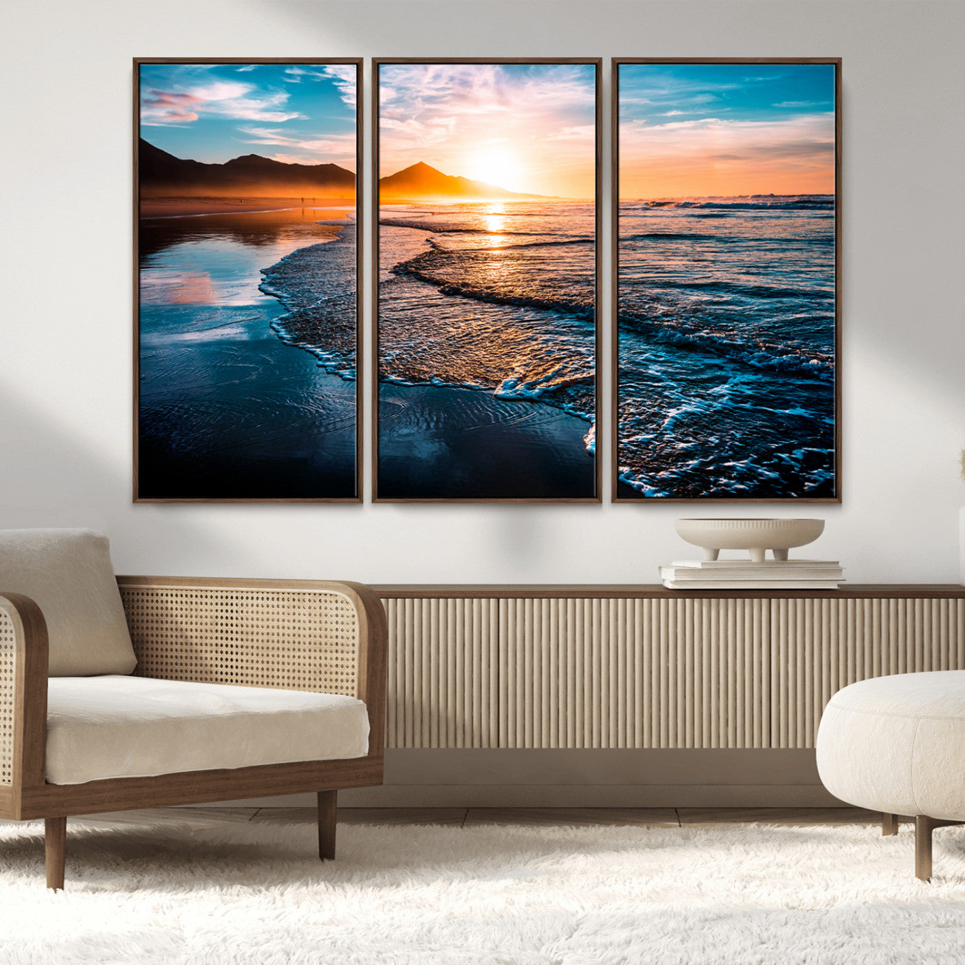MGV-FC-48X32-3P - Beach Ocean Sunset on the Sea Wall Art Canvas, Beach Ocean Sunset Canvas Print