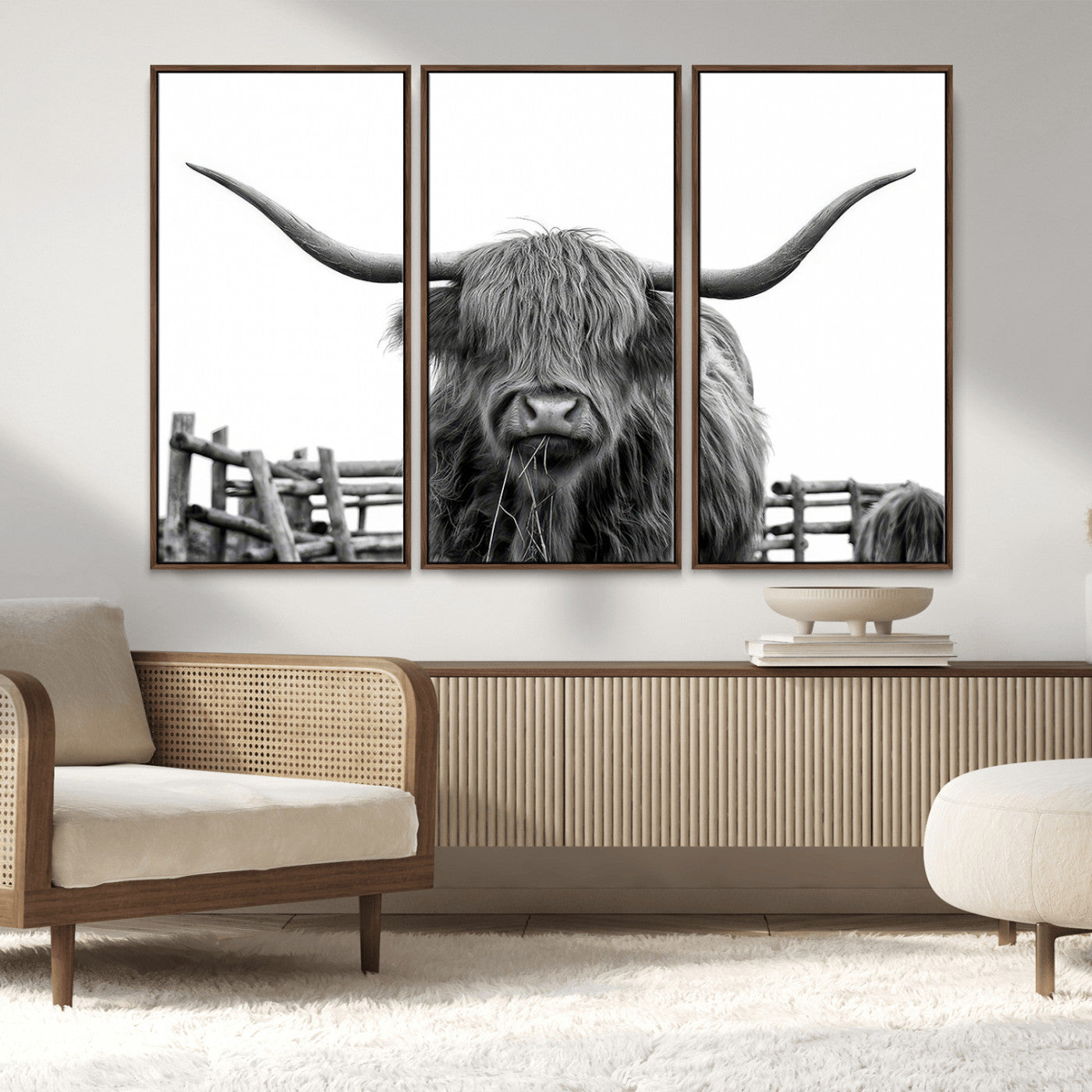 58188-MGV-FC-48X32-3P_Walnut-Longhorn Canvas Print, Bighorn Cow Wall Art Canvas Print