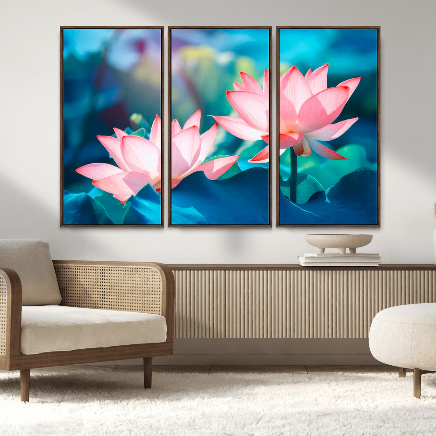 MGV-FC-48X32-3P - Pink Lotus Flower Canvas Wall Art | Vibrant Floral Wall Decor for Living Room, Office, or Bedroom | Large Botanical Art
