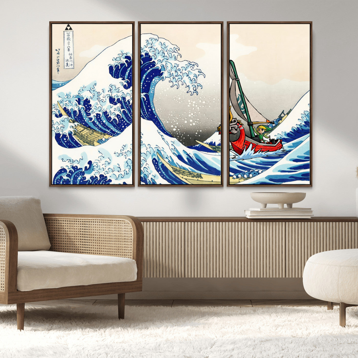 MGV-FC-48X32-3P - Katsushika Hokusai Kanagawa Giant Wave Wall Art Canvas Print | Iconic Japanese Art for Living Room