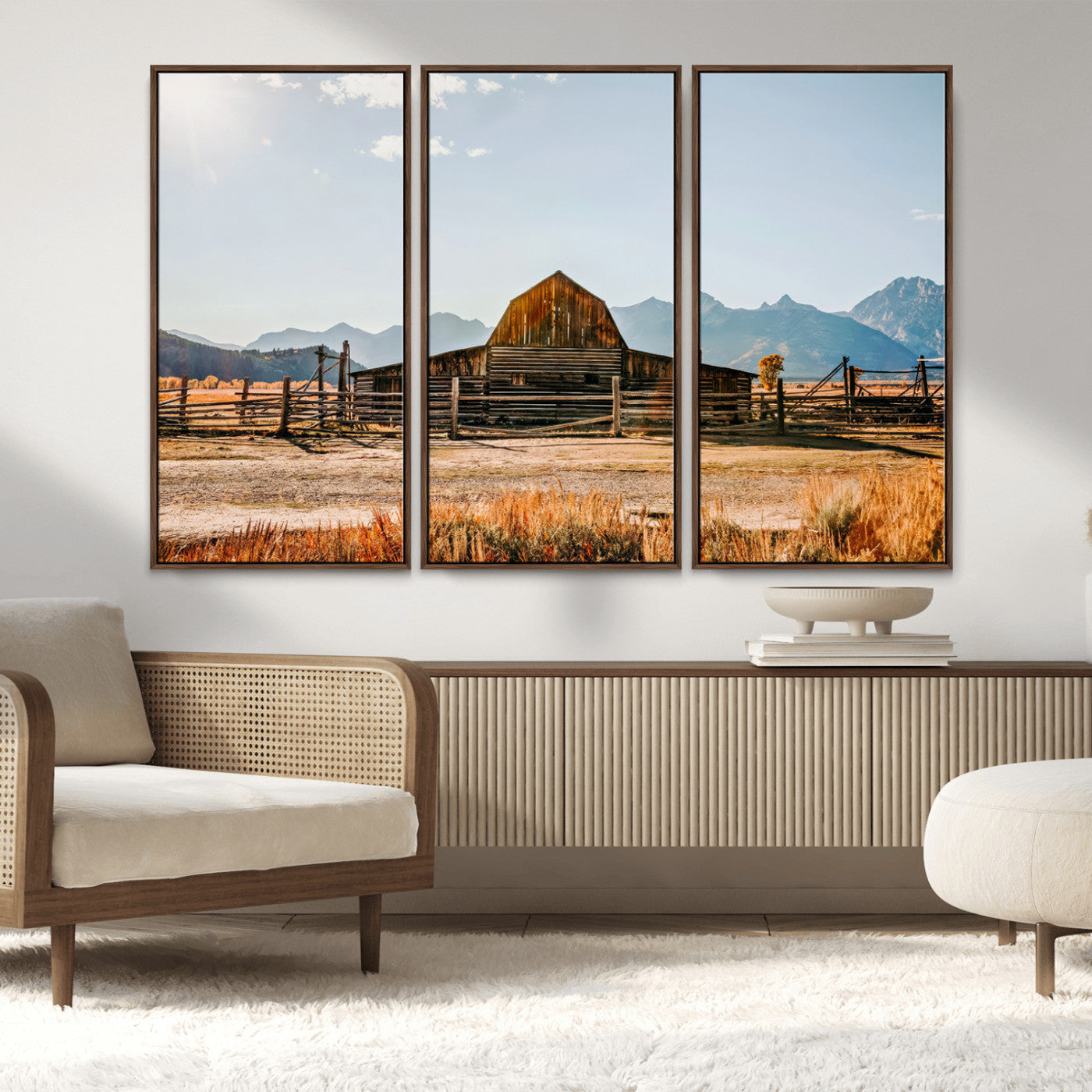 MGV-FC-48X32-3P - Vintage Old Barn Field Wall Art Canvas Print for Farmhouse Decor - Rustic Barn Wall Art Canvas Print