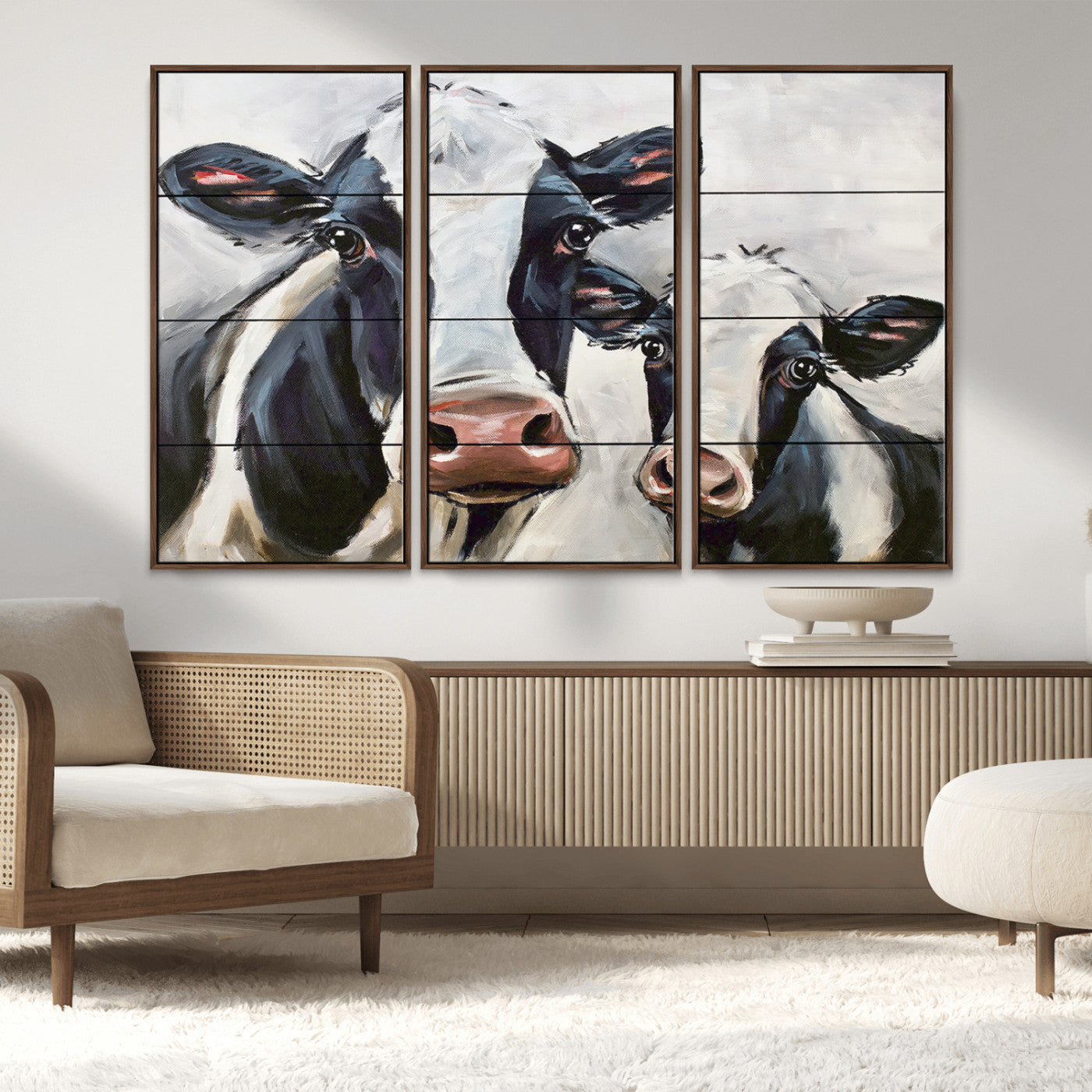 -Vintage Baby and Mom Cattle Wall Art Canvas Print