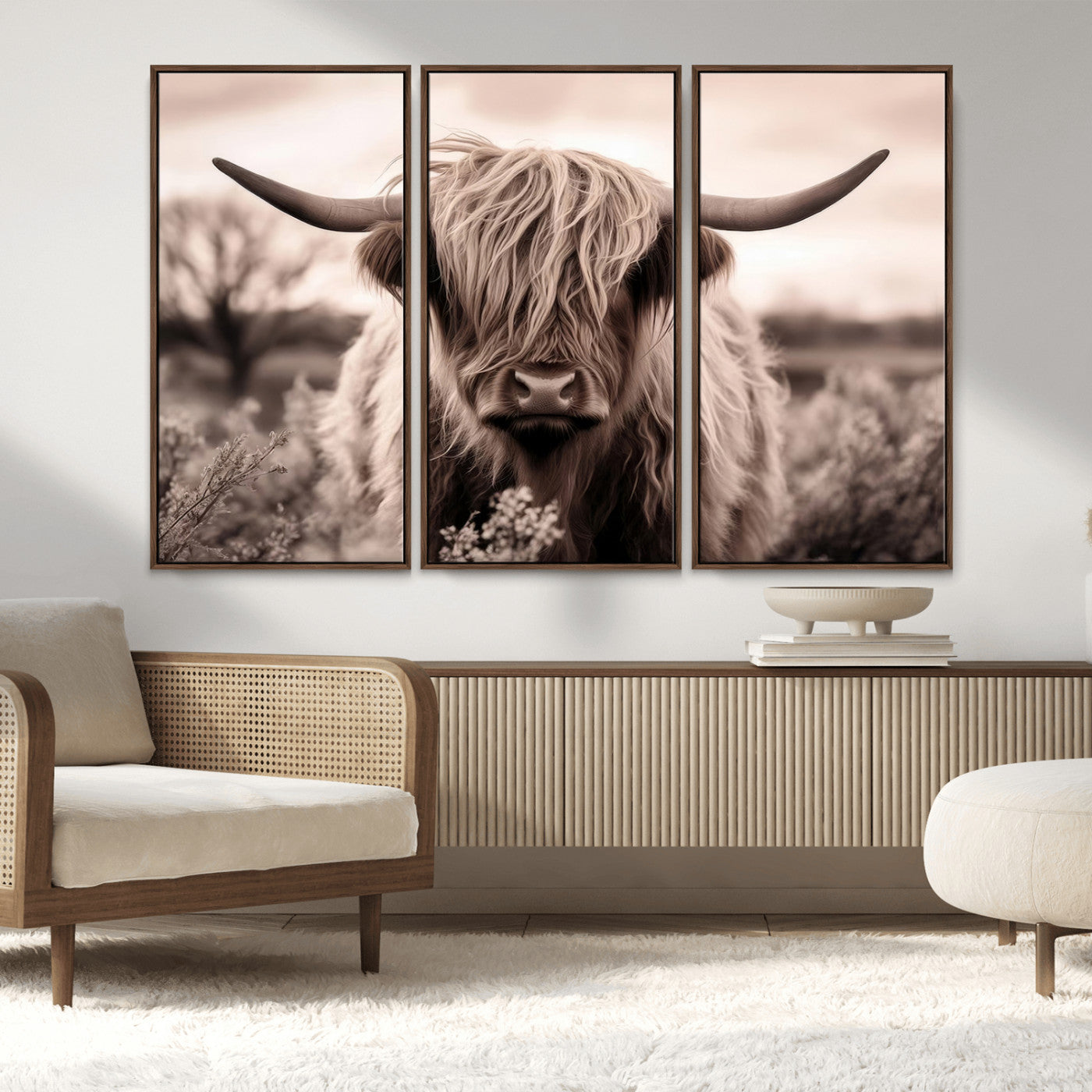 MGV-FC-48X32-3P - Scottish Cow Longhorn Wall Art Canvas Print