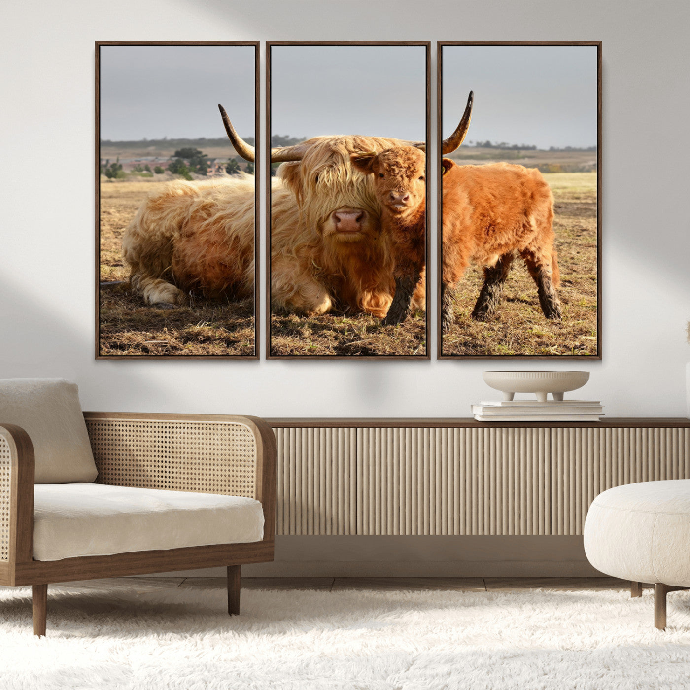MGV-FC-48X32-3P - Highland Cow Canvas Wall Art Animal Print for Farm House Decor