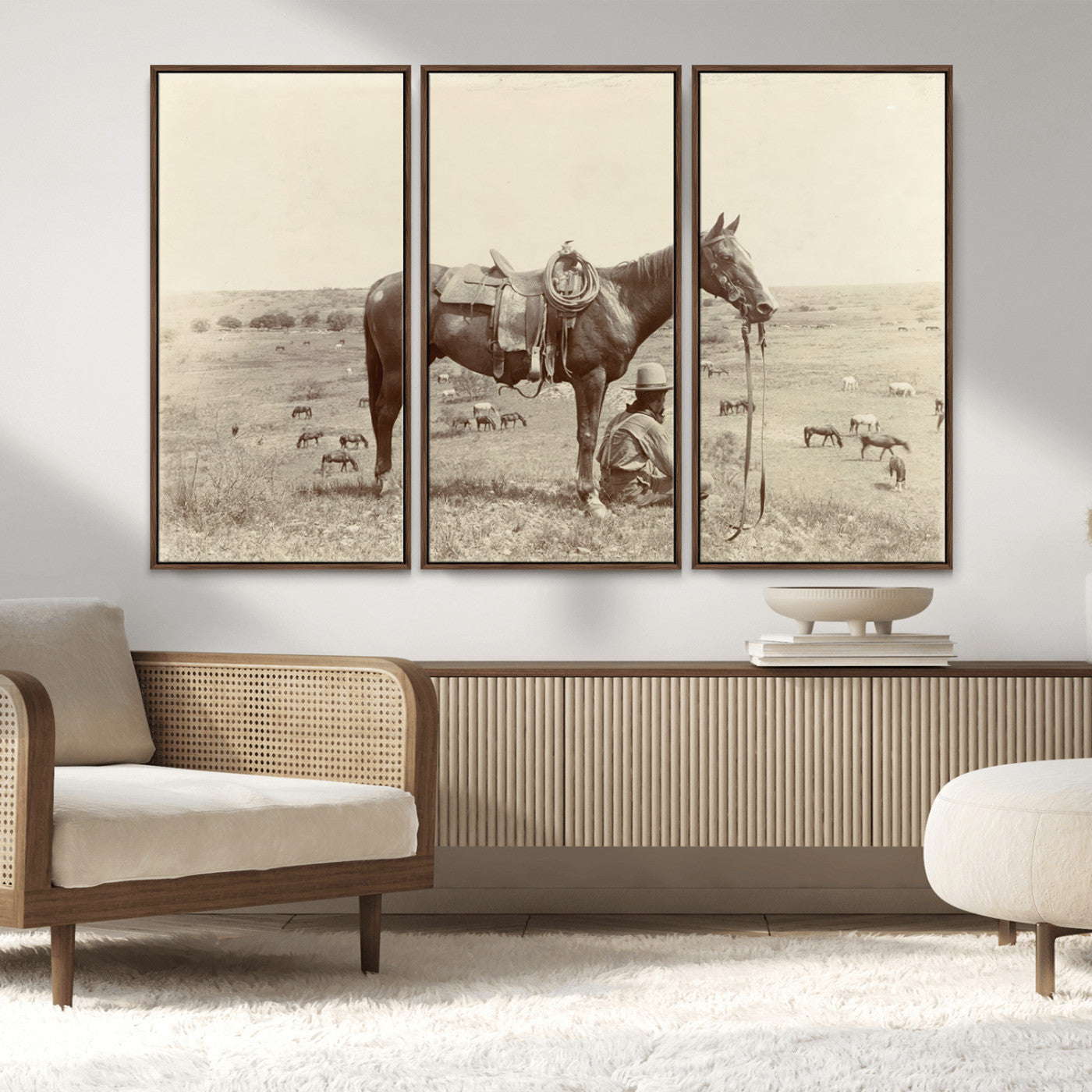 MGV-FC-48X32-3P - Cowboy Wall Art - Western Horse Canvas Print - Vintage Western Wall Art Canvas Print, Ready to Hang