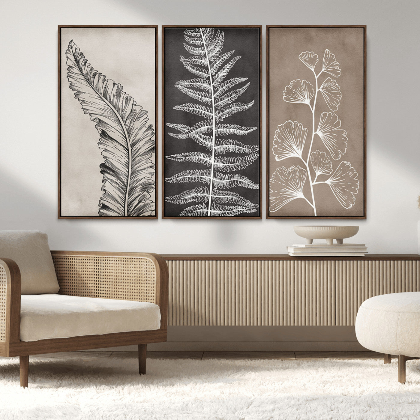 MGV-FC-48X32-3P - Minimalist Botanical Wall Art Canvas Print, Framed and Ready to Hang - Nature Art Print for Home