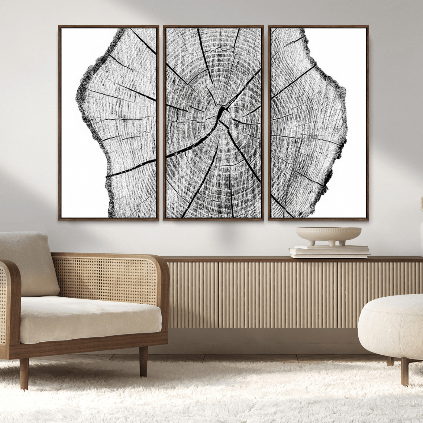 98709-MGV-FC-48X32-3P_Walnut-Rustic Tree Ring Wall Art Canvas Print – Framed and Ready to Hang – Perfect for Nature-Inspired and