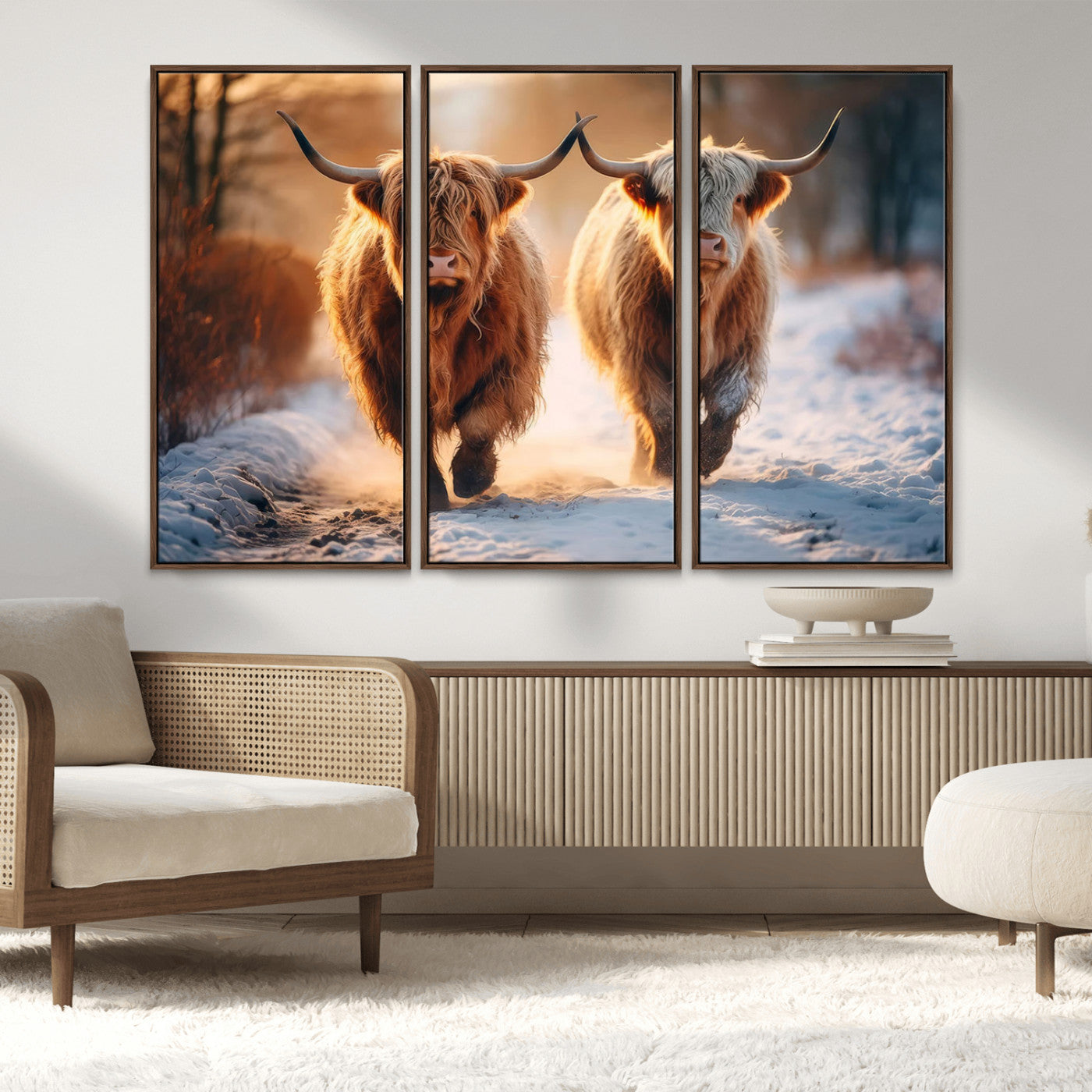 MGV-FC-48X32-3P - Scottish Highland Cow Horn Farm Wall Art Canvas Print
