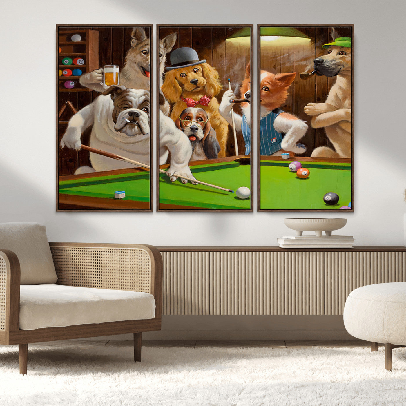 MGV-FC-48X32-3P - Dogs Playing Pool Canvas Wall Art Funny Gifts Dog Print