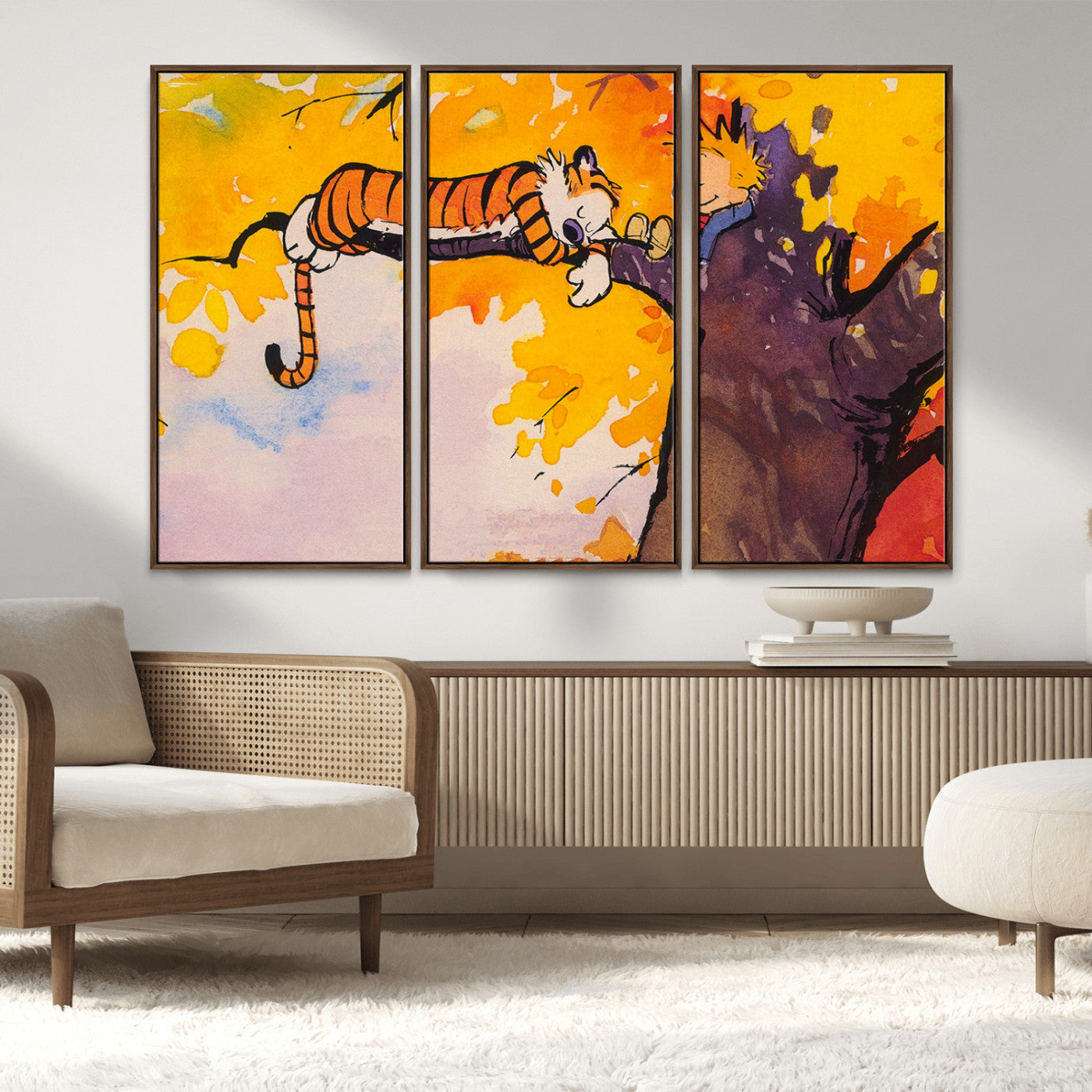 MGV-FC-48X32-3P - Calvin and Hobbes Tree Scene Canvas Print | 3 Panel Large Wall Art for Living Room or Kid’s Room,