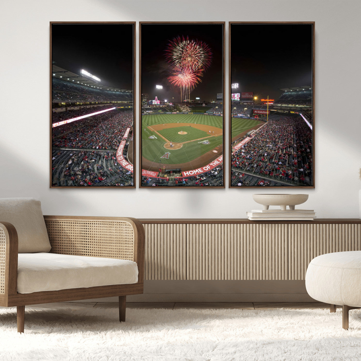 MGV-FC-48X32-3P - Fireworks at Angel Stadium – Los Angeles Angels Night Game Canvas Print, Framed, Ready to Hang