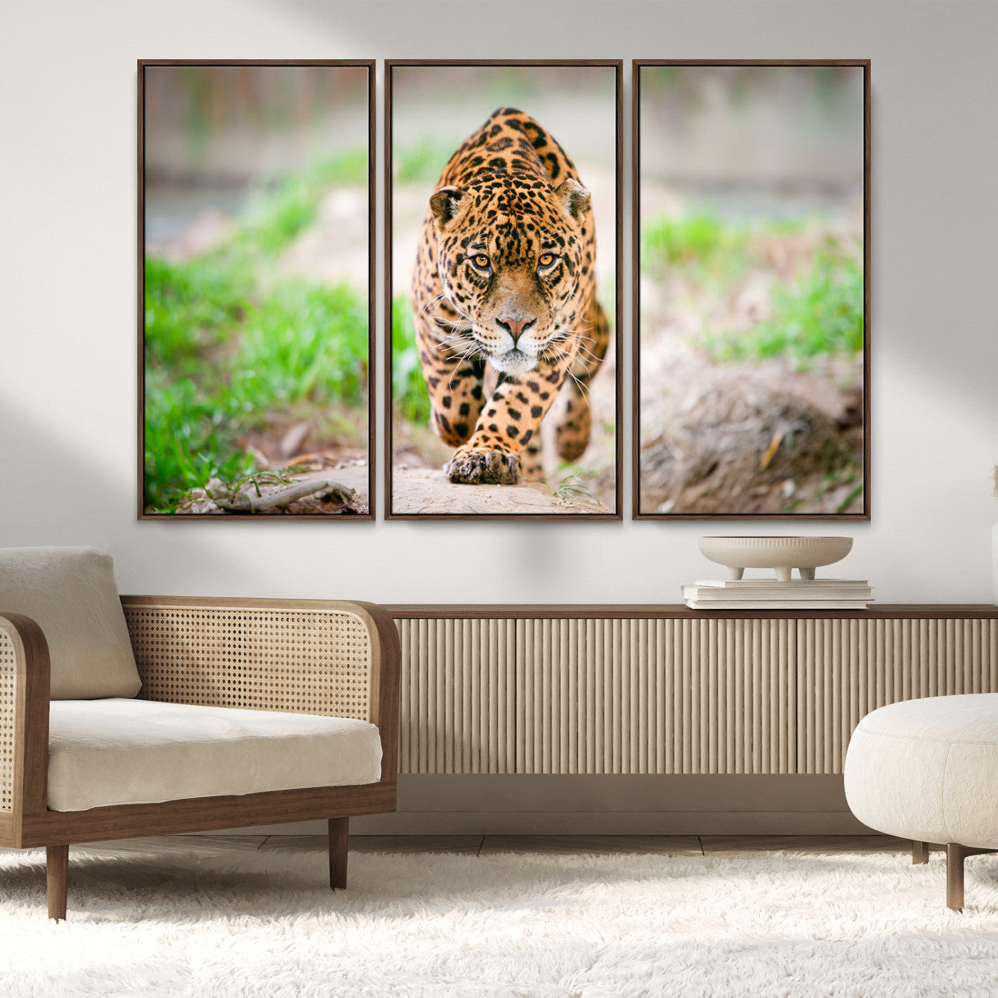 MGV-FC-48X32-3P - Leopard on the Prowl - Stunning Large Framed Canvas Wall Art for Living Room, Bedroom, or Office Décor, Vibrant Wildlife Print, Ready to Hang
