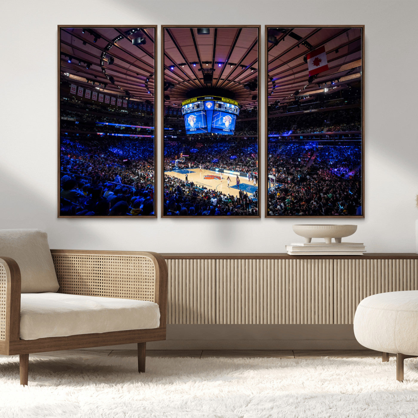 MGV-FC-48X32-3P - Madison Square Garden Basketball Arena Print - Madison Square Garden Basketball Game Triple Canvas Wall Art - NBA Match Atmosphere