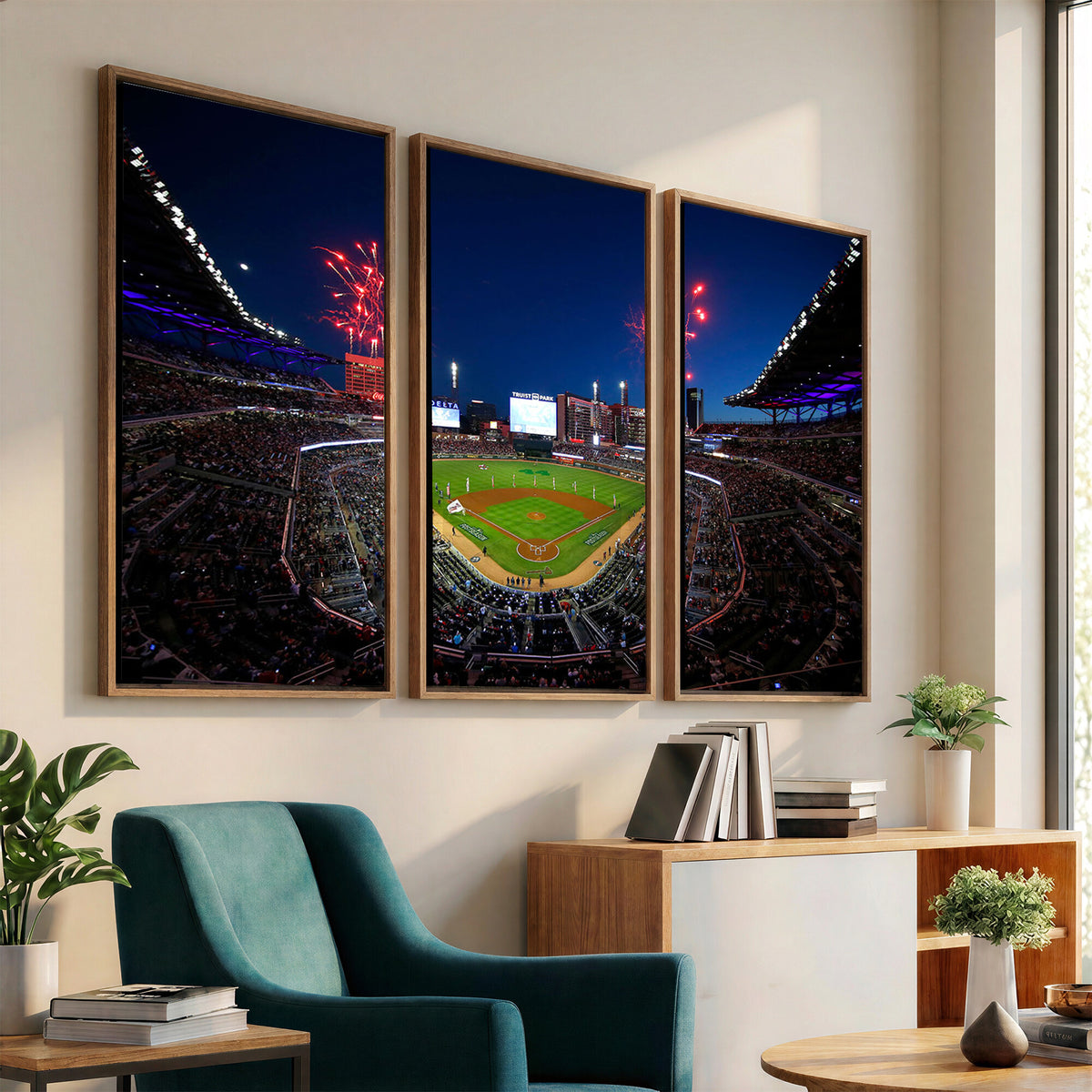 50582-MGV-CV-36X24 - Truist Park Atlanta Braves Baseball Stadium Wall Art Print | Large 3-Panel Canvas Print for Sports