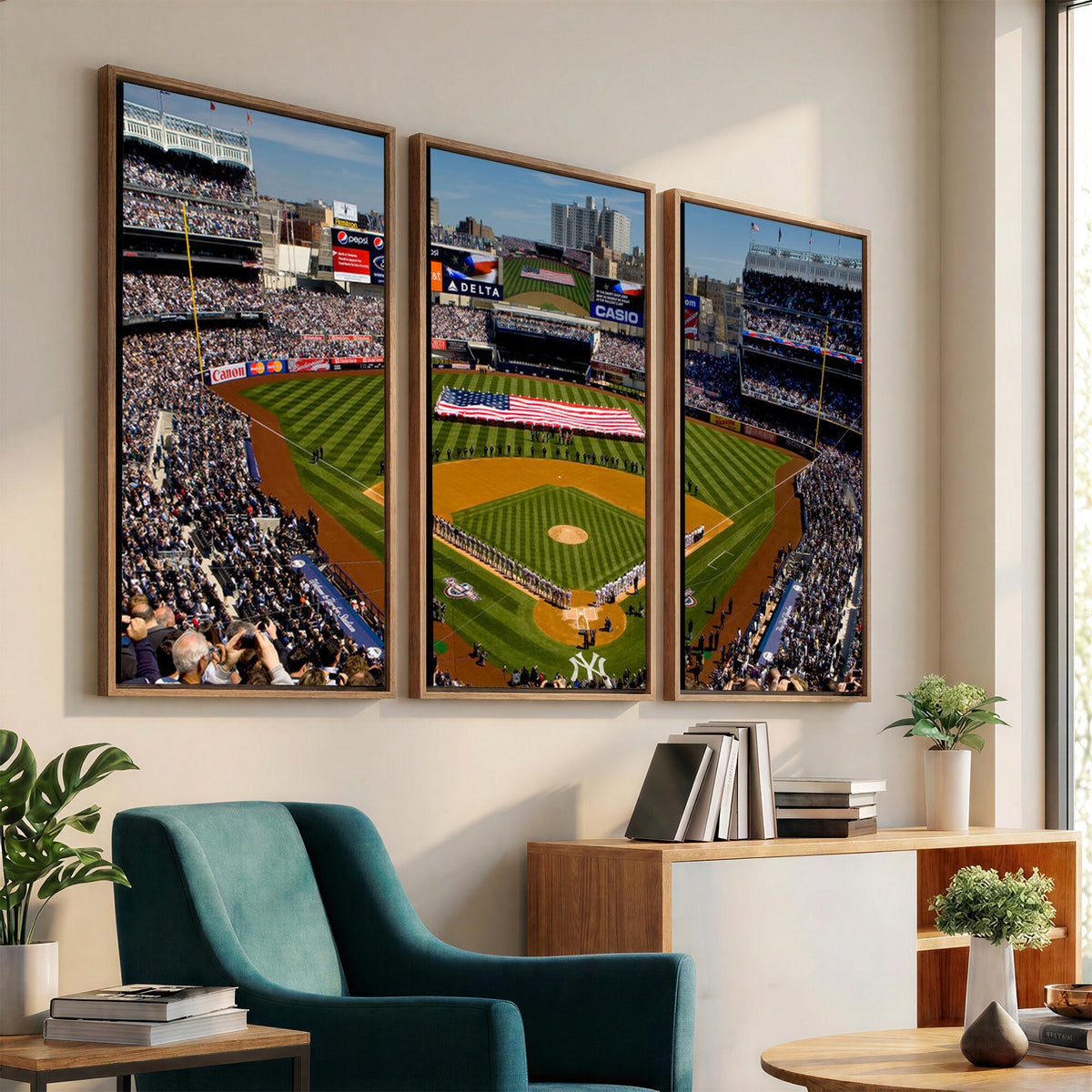 20879-MGV-CV-36X24 - Yankee Stadium New York Wall Art Print | 3-Panel Canvas Print of Yankees Baseball Stadium