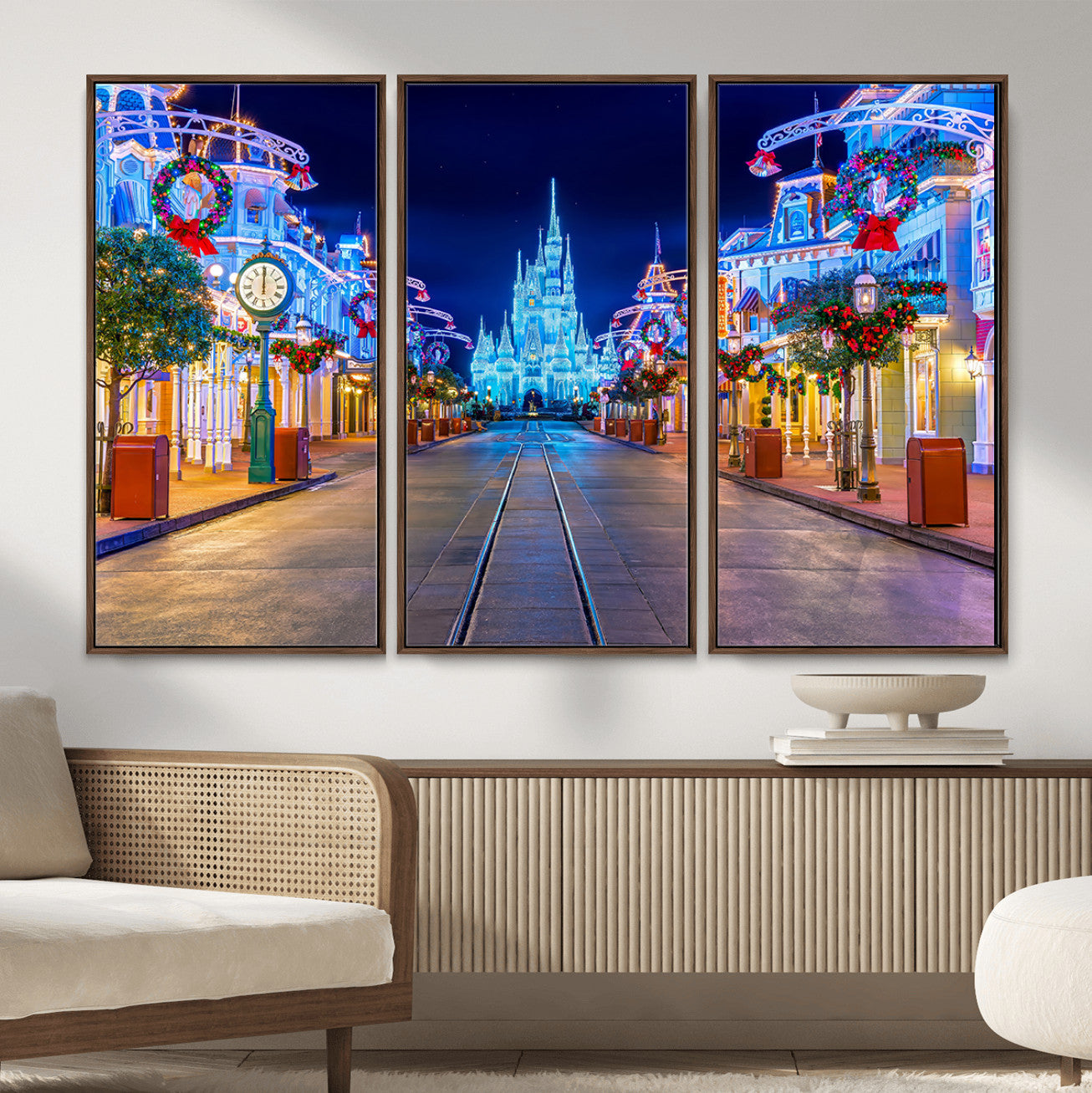 12470-MGV-CV-36X24 - Disney Castle Wall Art – Large Magic Kingdom Canvas Artwork, Fairytale Design, Kids Room Christmas Decor for Home, Office
