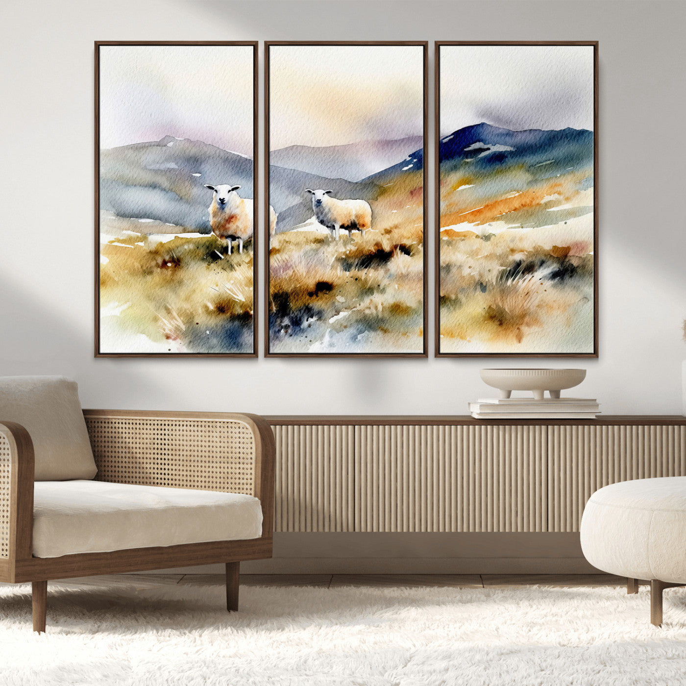 58145-MGV-FC-48X32-3P_Walnut-Watercolor Sheep for Farmhouse Decor Wall Art Canvas Print, Mountain Wall Art Print
