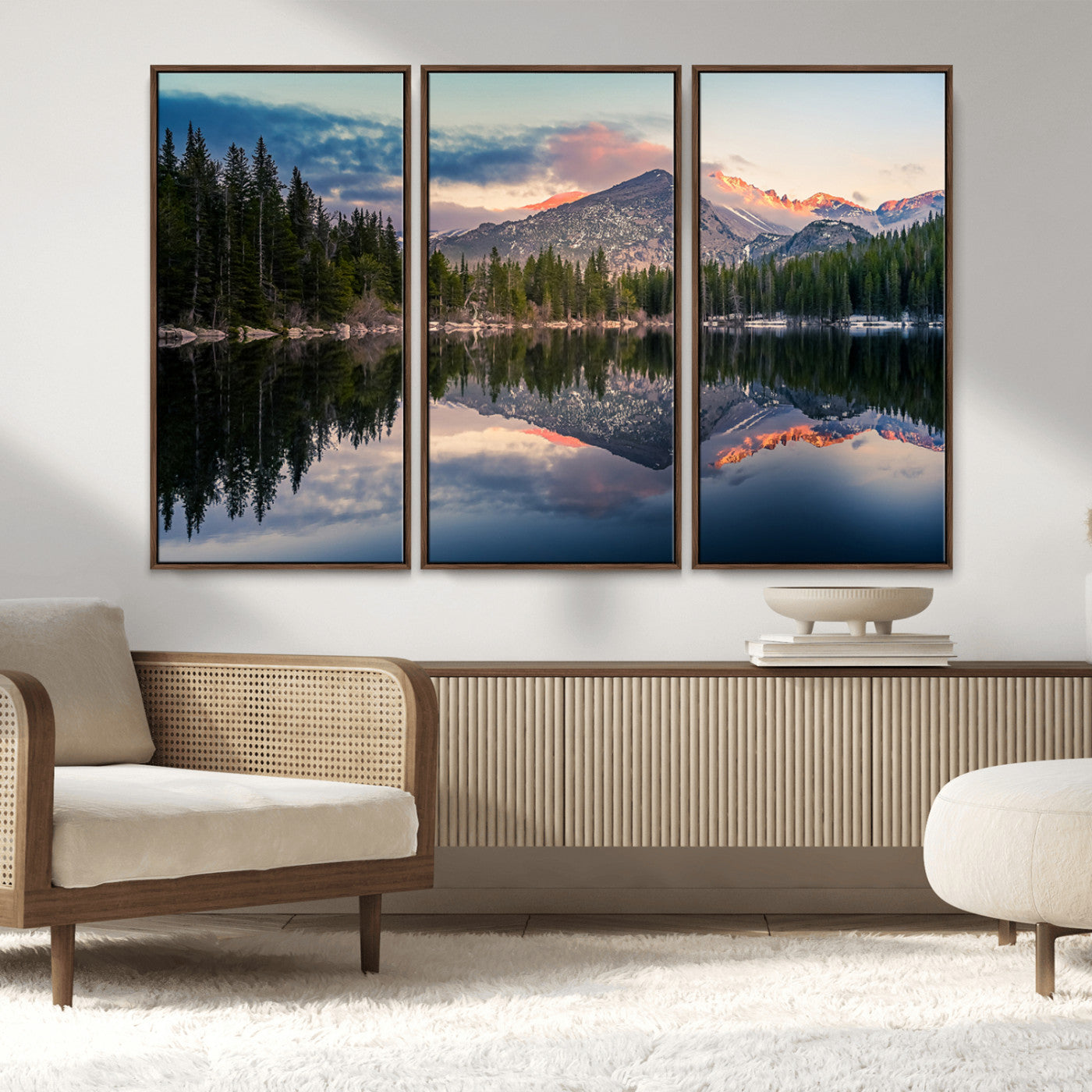 -Bear Lake Reflection at Rocky Mountain National Park Wall Art Canvas Print, Scenic Mountain