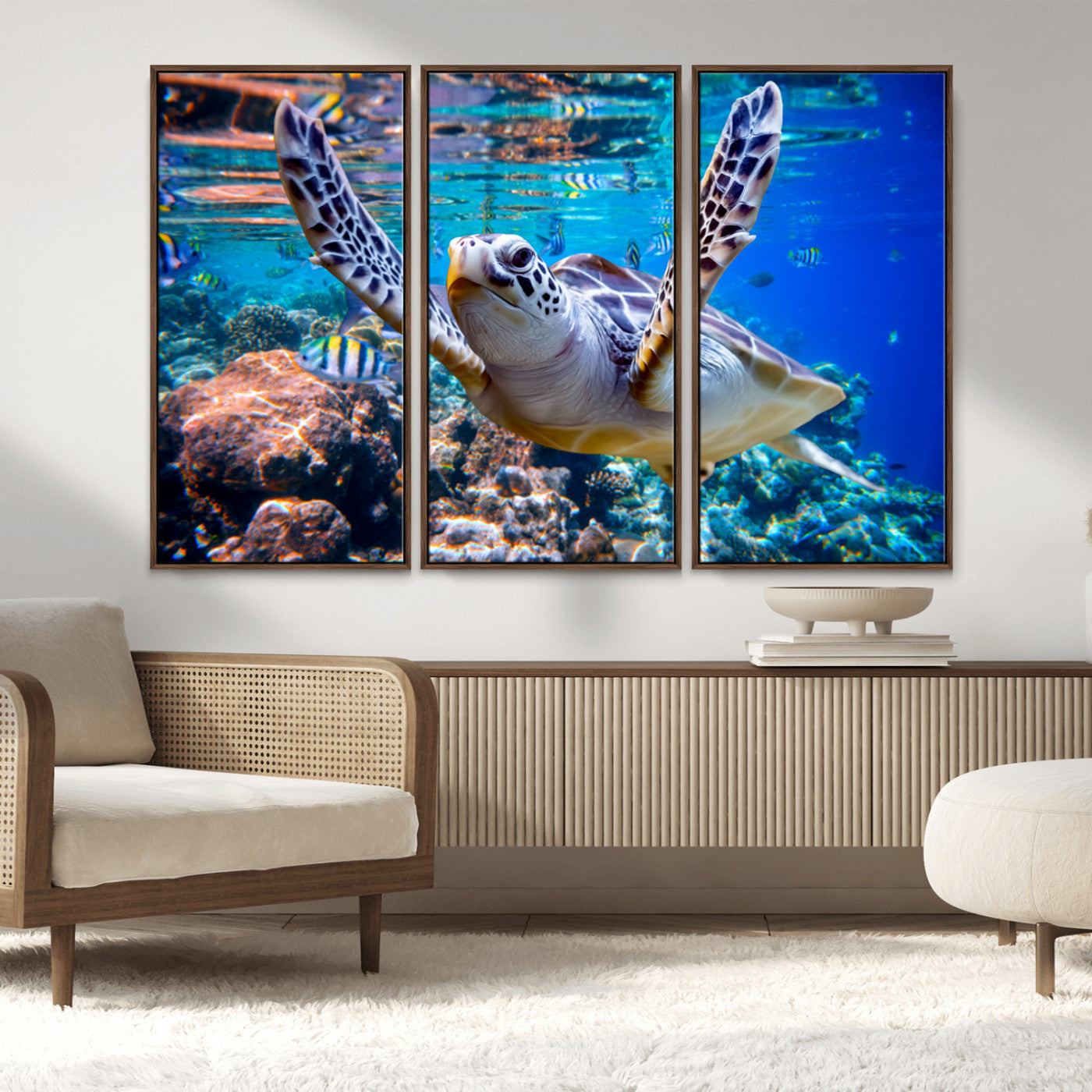 MGV-FC-48X32-3P - Underwater Sea Turtle Wall Art Canvas Print – Vibrant Ocean Coral Reef Décor, Ready to Hang